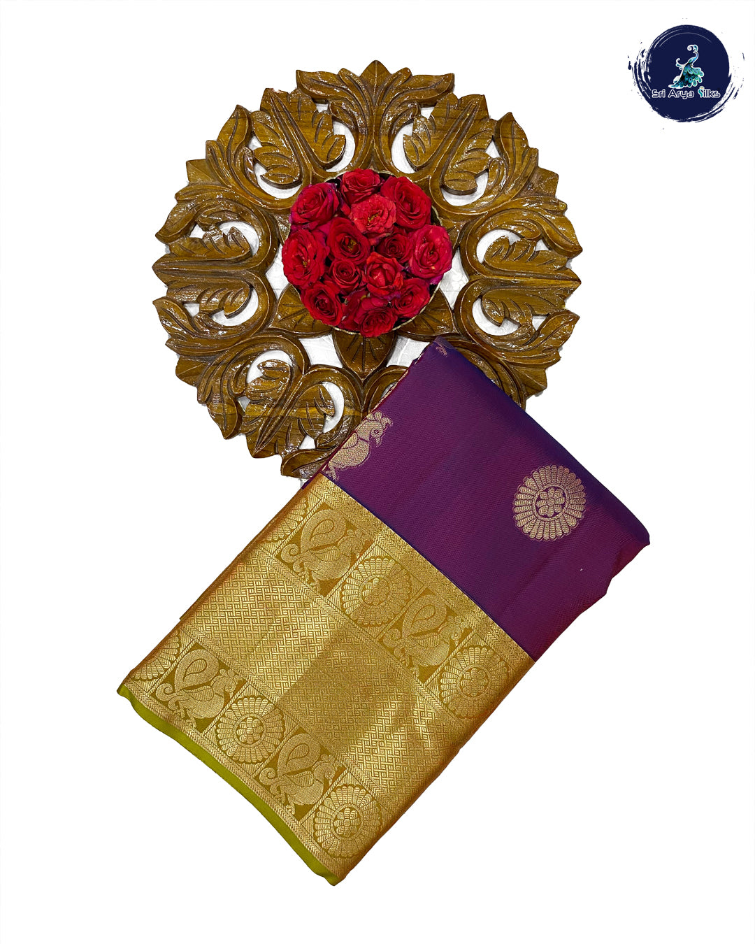 Purple Traditional Silk Saree With Light Green Blouse & Buttas Pattern