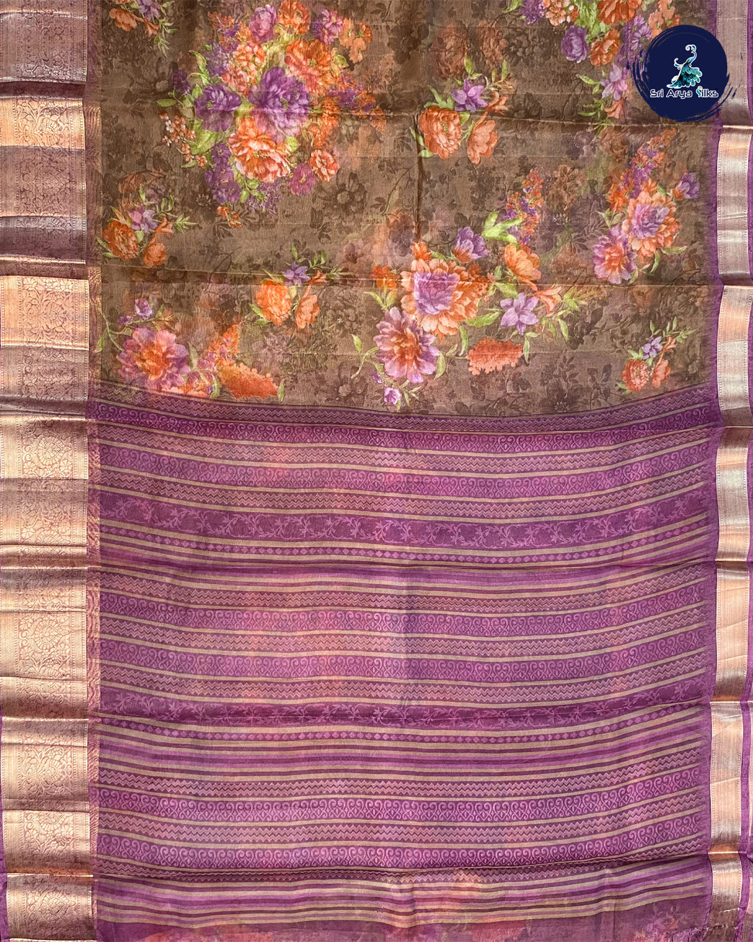 Brown and Pink Semi Organza Saree