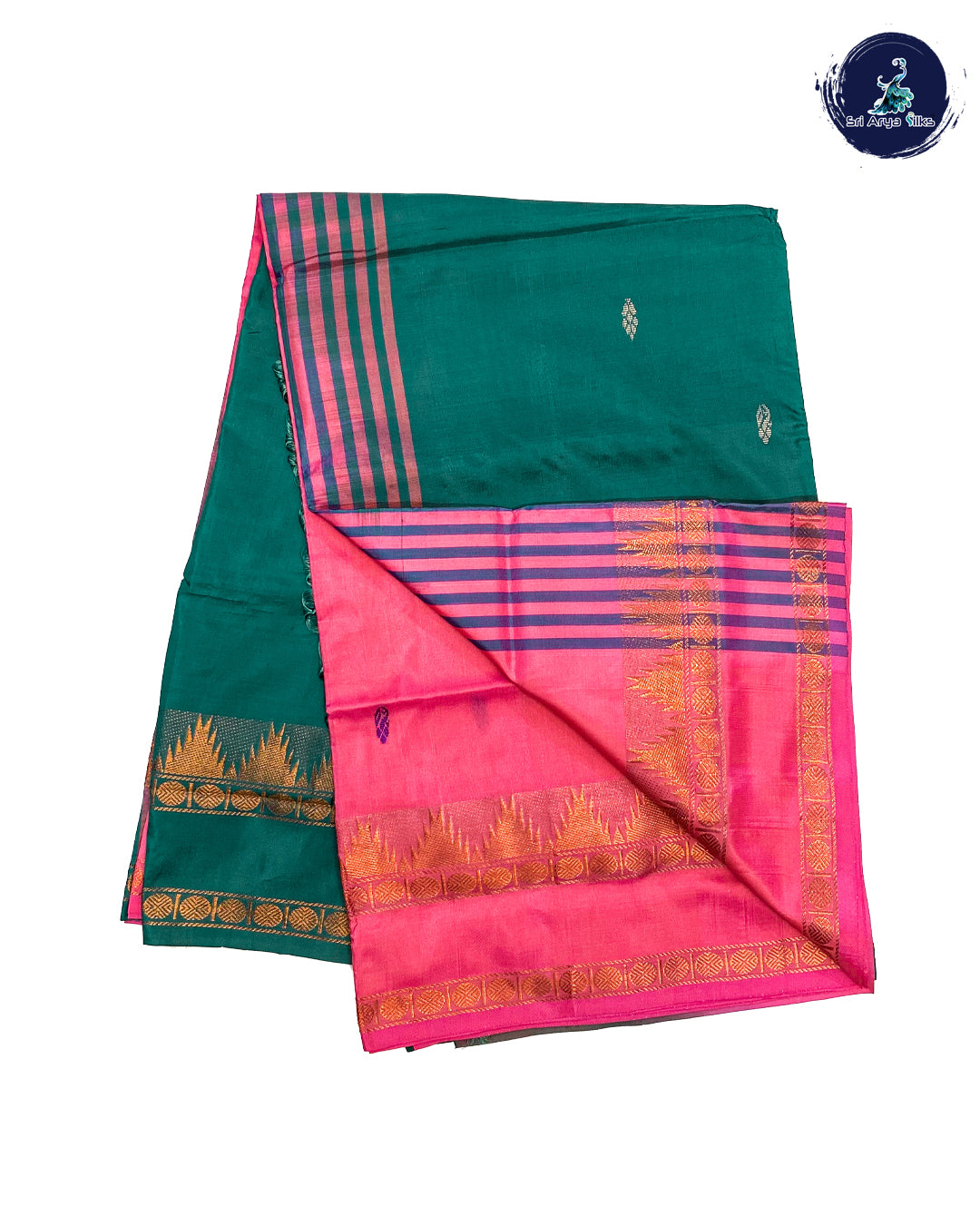 Green And Pink Handwoven Banana Pith Saree