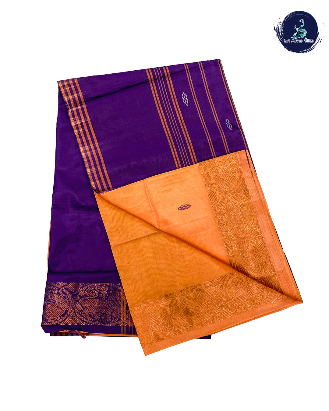 Orange And Violet Handwoven Banana pith Saree
