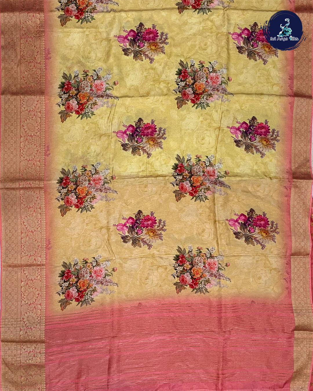 Light Yellow and Baby Pink Semi Dola saree