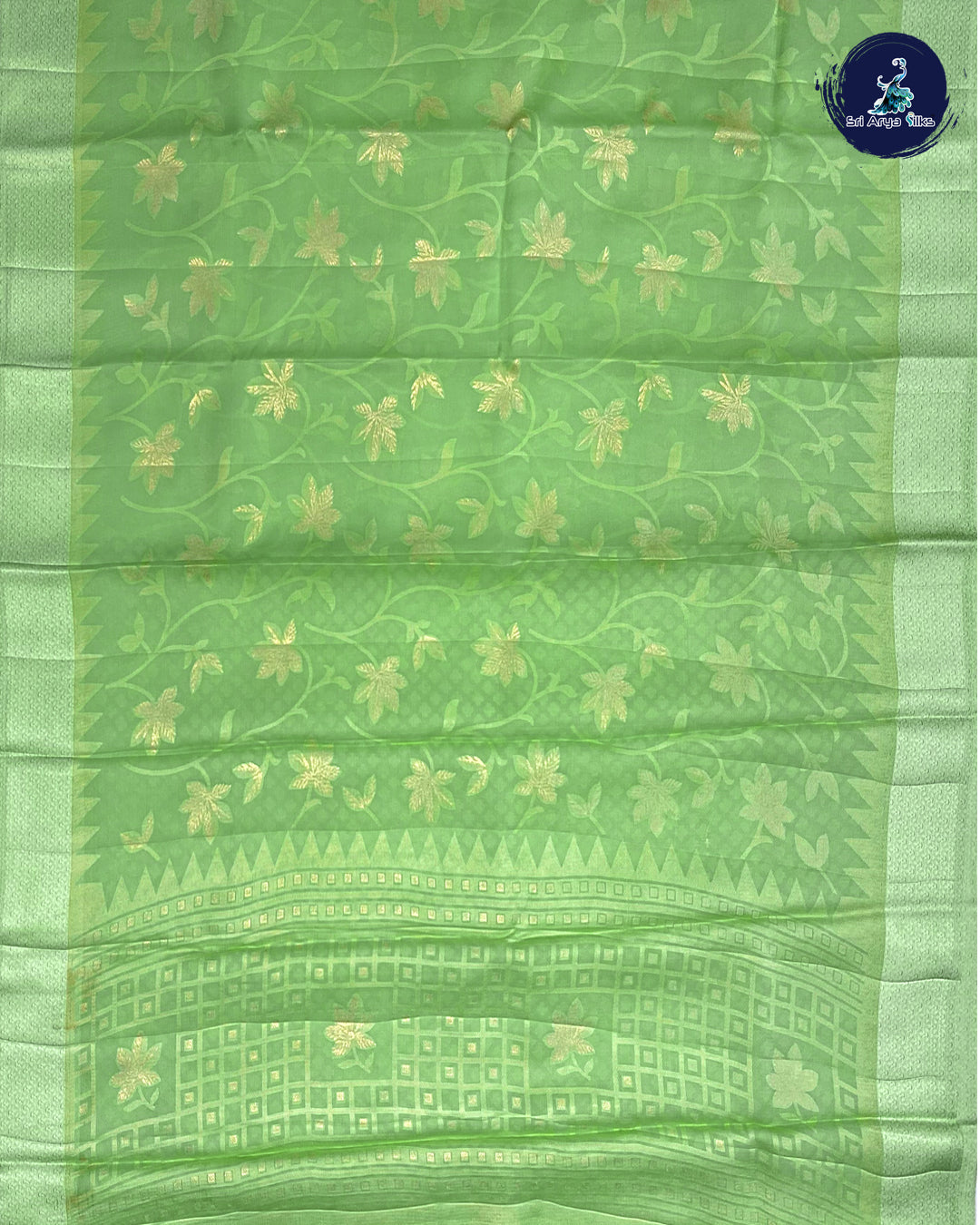 Florescent Green Single tone Semi Organza Saree