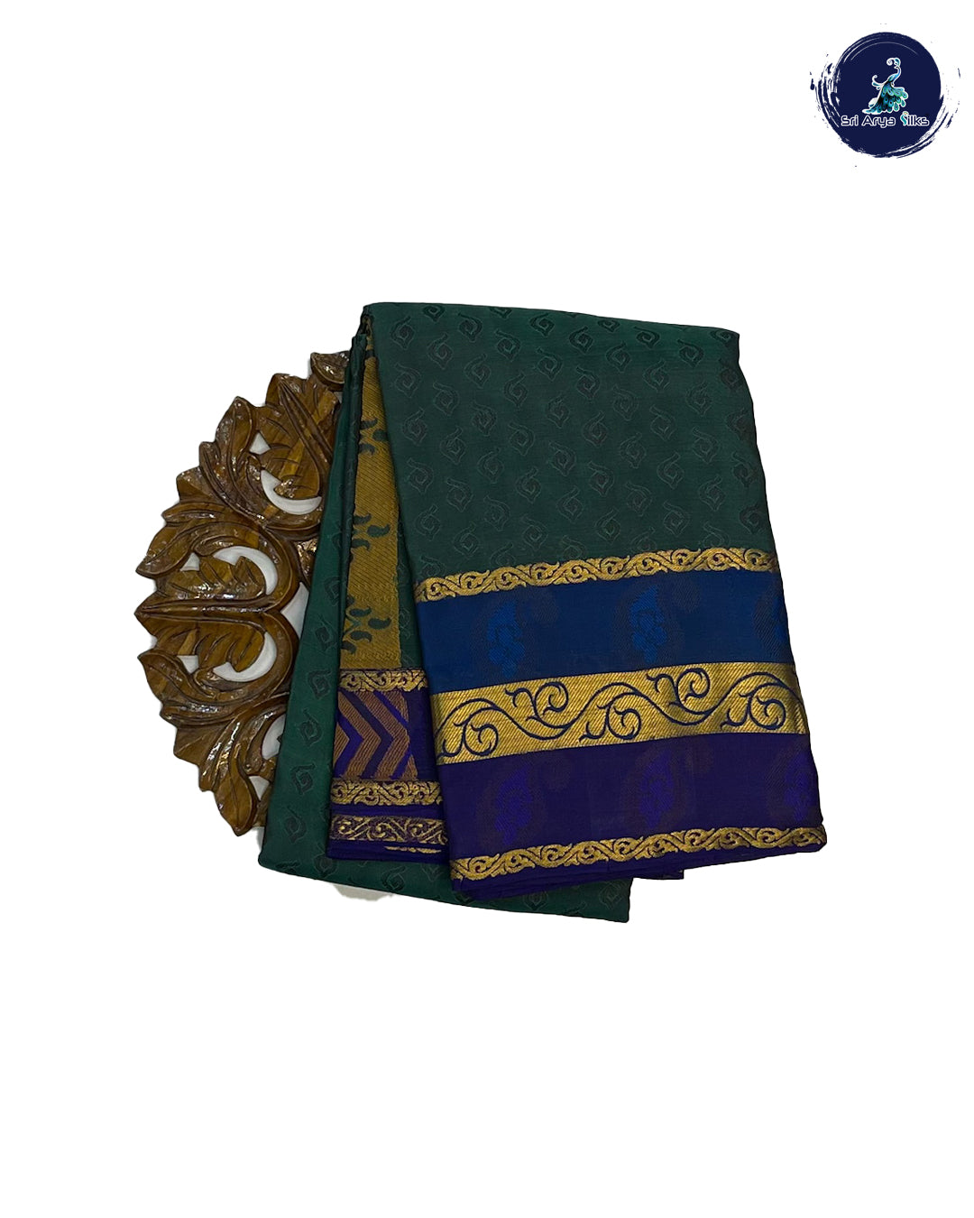 Bottle Green and Blue Kanchipuram Half Pure Silk Saree