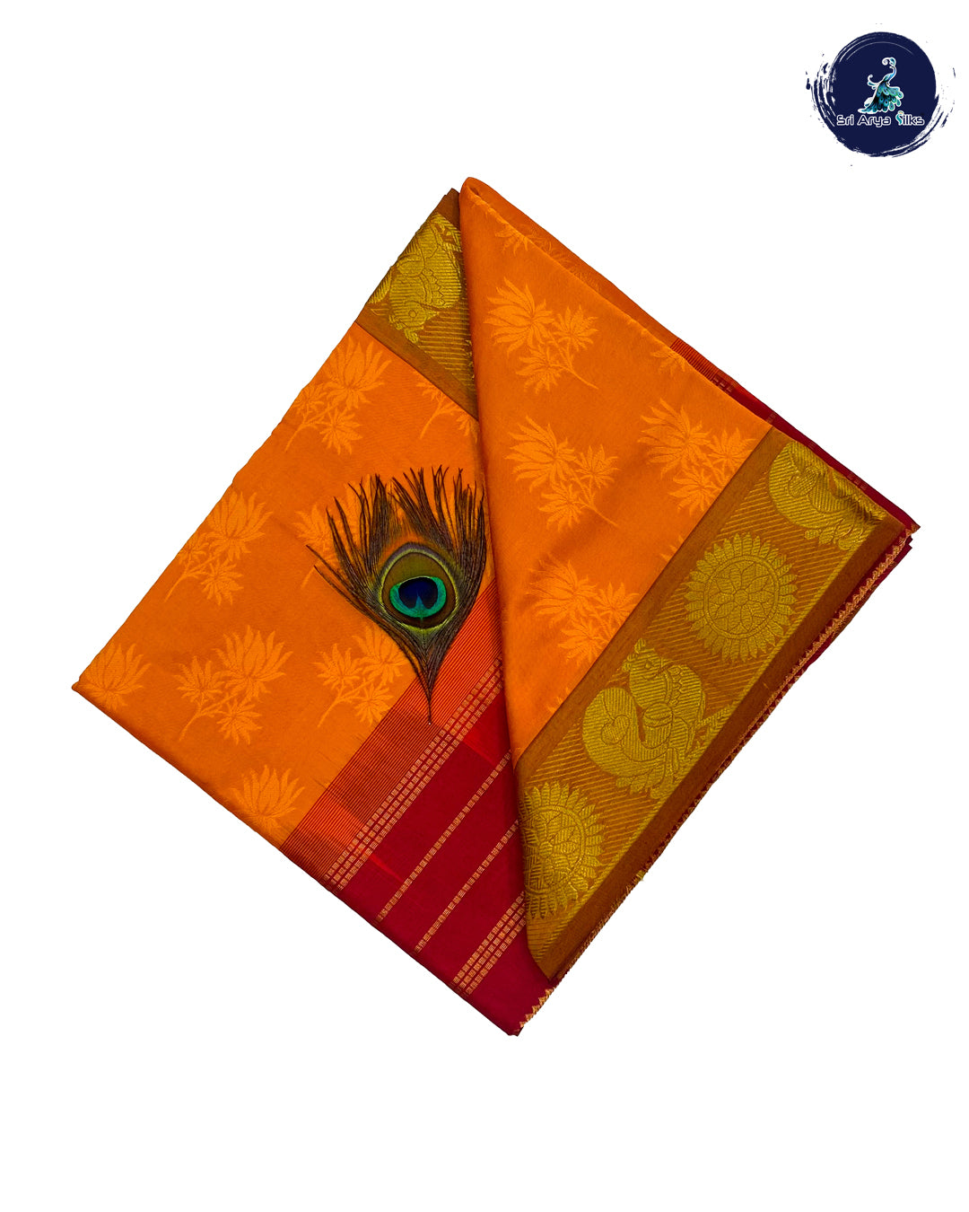 Orange and Maroon Semi Silk Cotton Saree