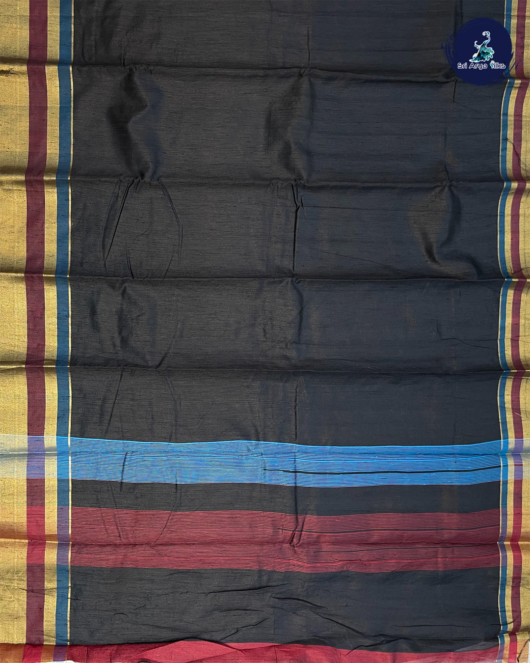 Black and Deep Wine Semi Raw Silk Saree