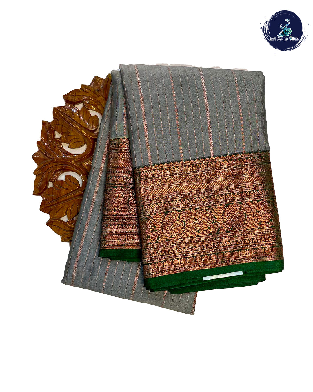 Semi Kanchipuram Silk Saree Grey and Green