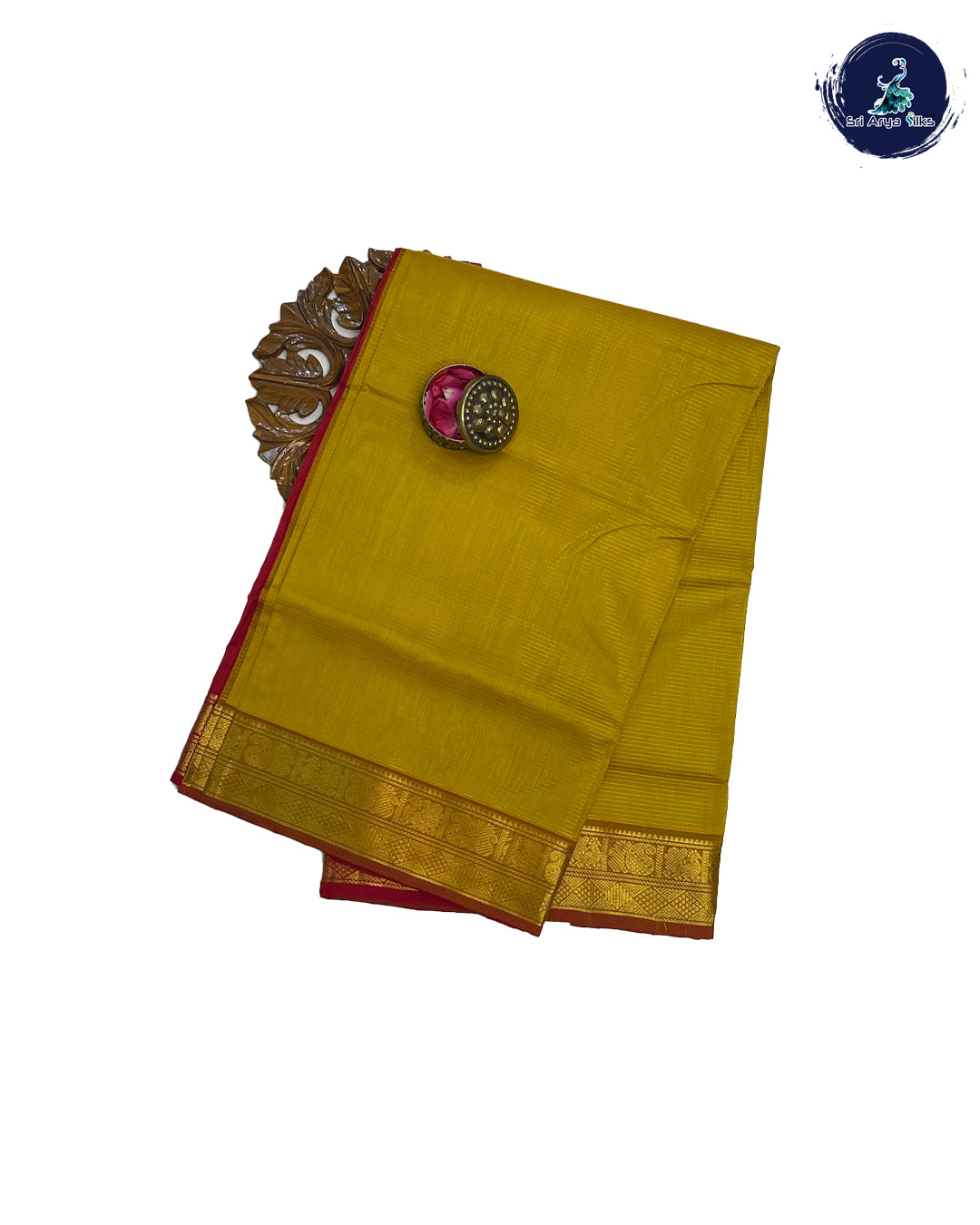 Mustard Yellow and Red Handloom Vairaoosi Silk Cotton Saree