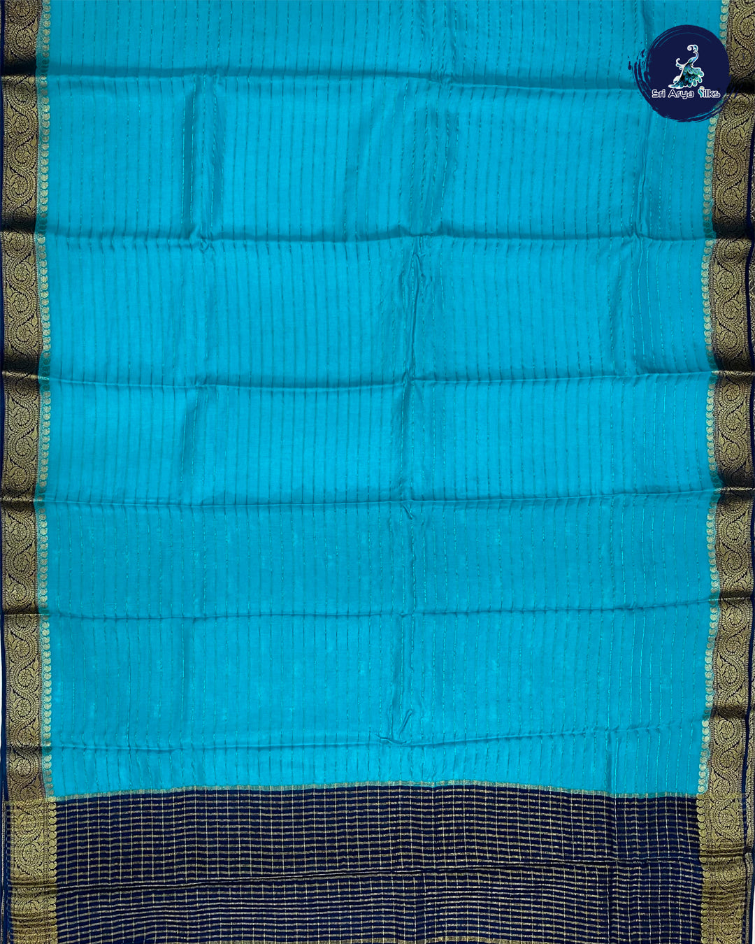 Sky Blue and Navy Blue Semi Georgette Saree