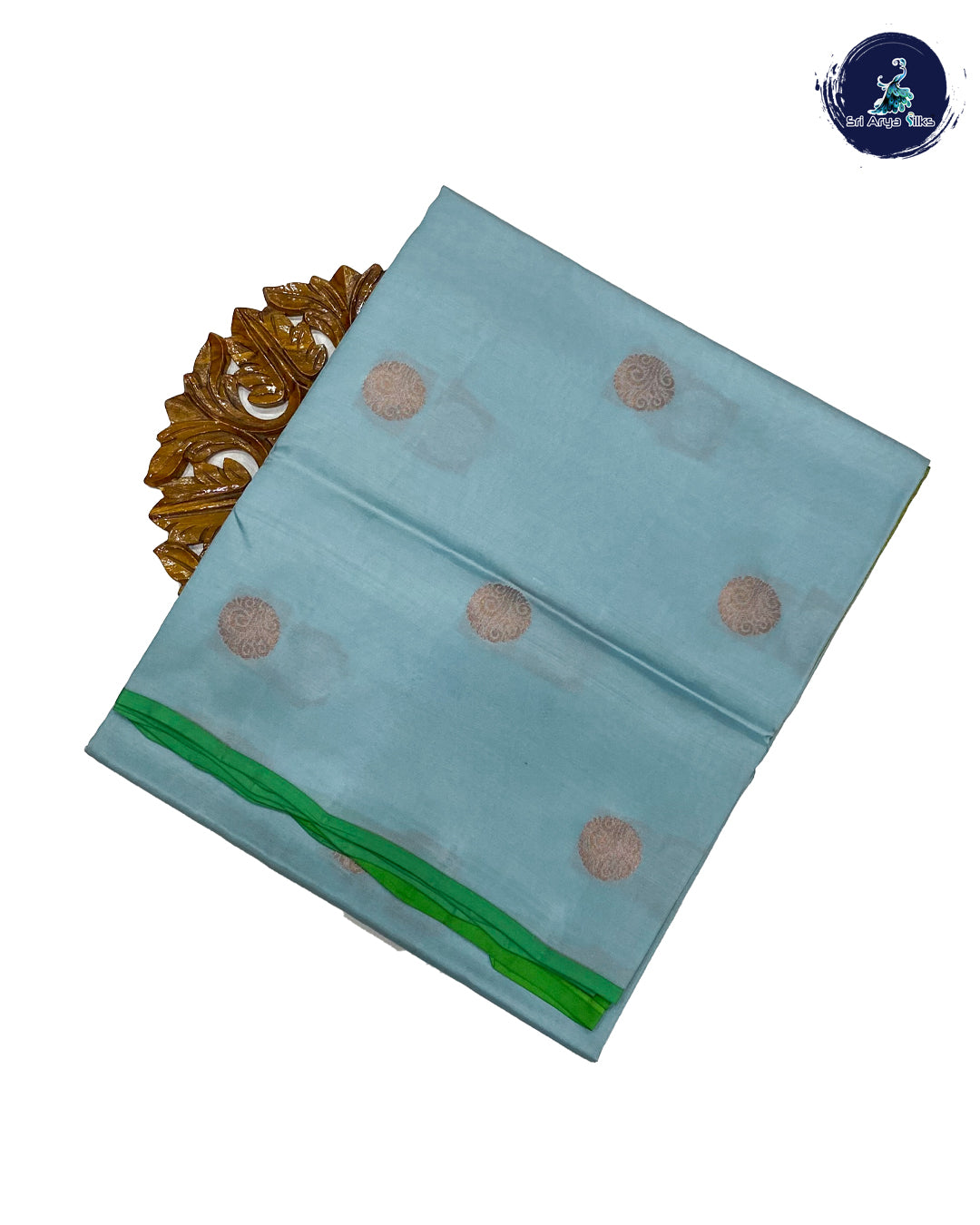 Ice Blue and Green Kanchipuram Half Pure Silk Saree