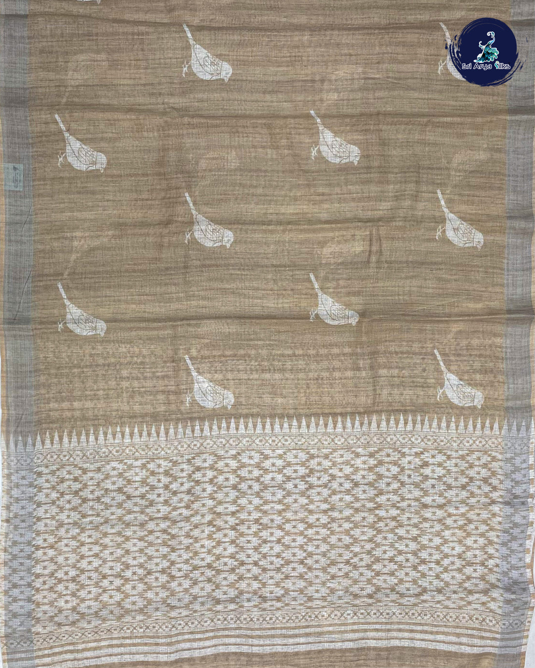 Sandalwood and Cream Linen Cotton Saree