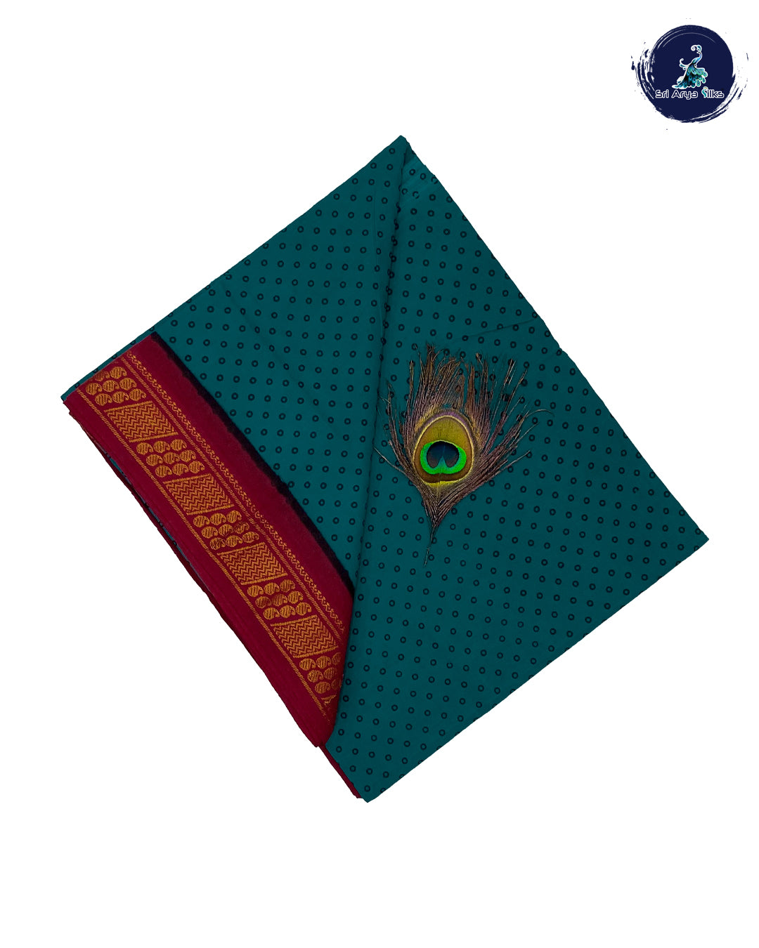 Peacock Blue Cotton Saree With Printed Pattern
