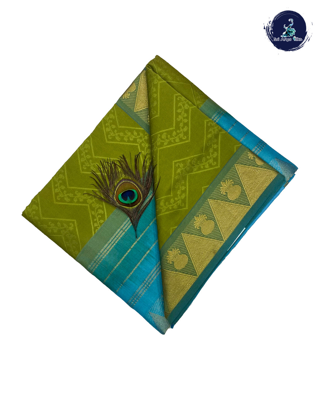 Green and Sky Blue Semi Silk Cotton Saree