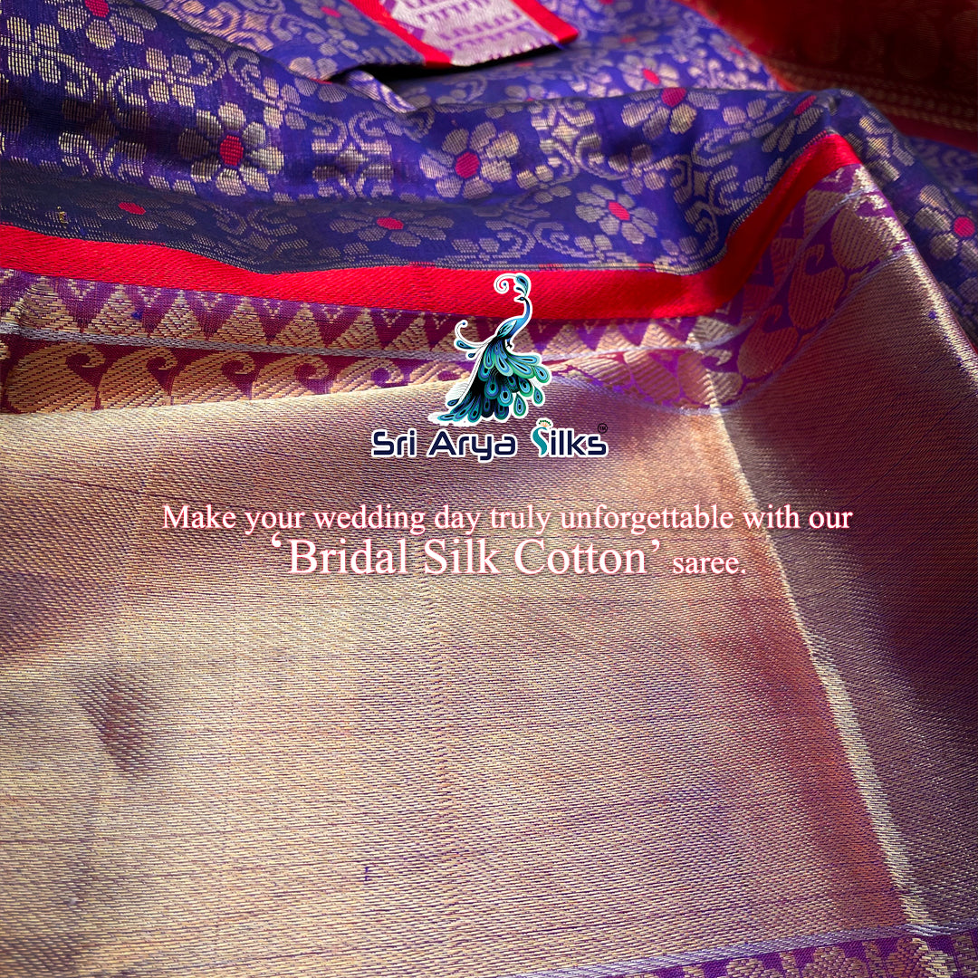 Navy Blue and Red  Handloom silk cotton saree