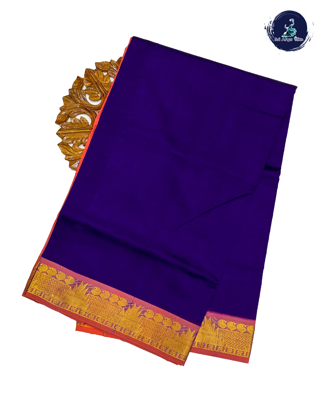 Navy Blue and Brick Handloom Silk Cotton Saree