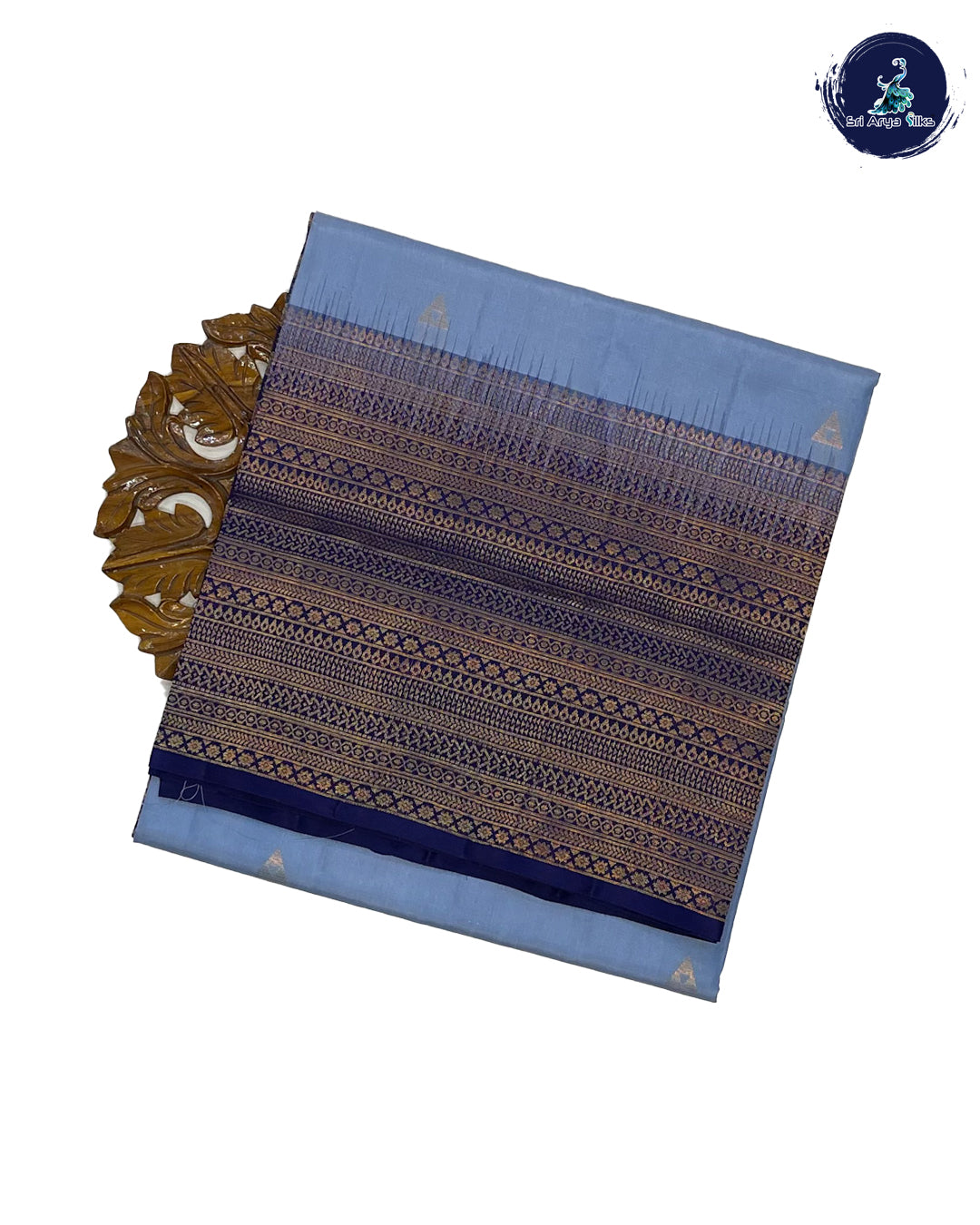 Light Blue and Navy Blue Handloom Pure Soft Silk Saree