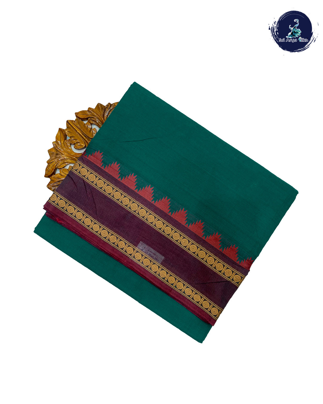 Peacock Blue and Maroon Madisar Cotton Saree (10 Yards) Without Blouse