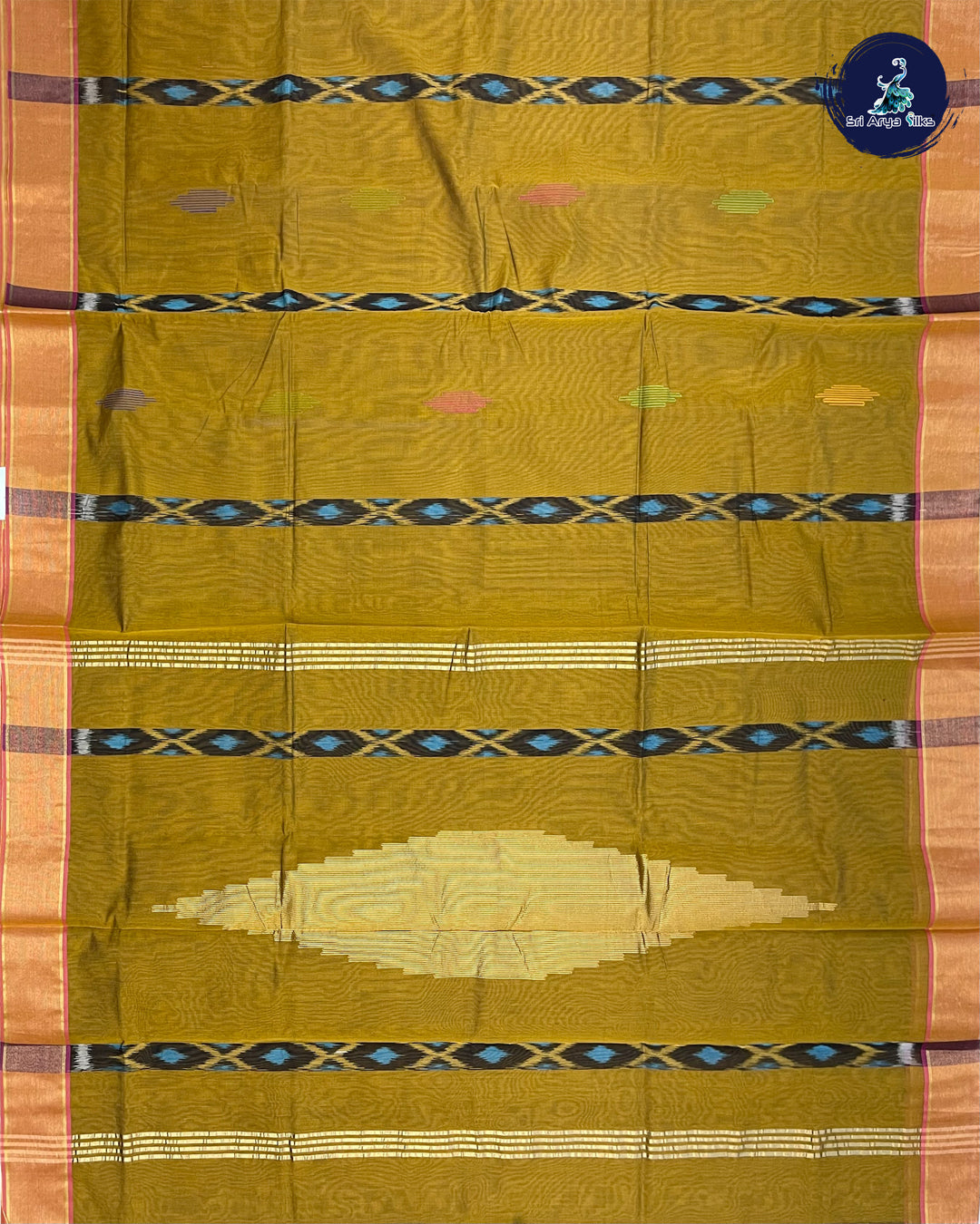 Light Green and Blue Cotton Silk Saree