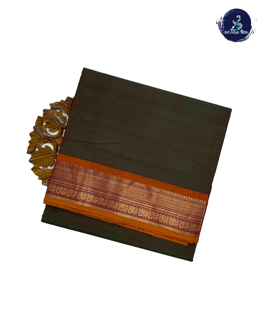 Green and Orange 10 Yards Madisar Cotton Saree