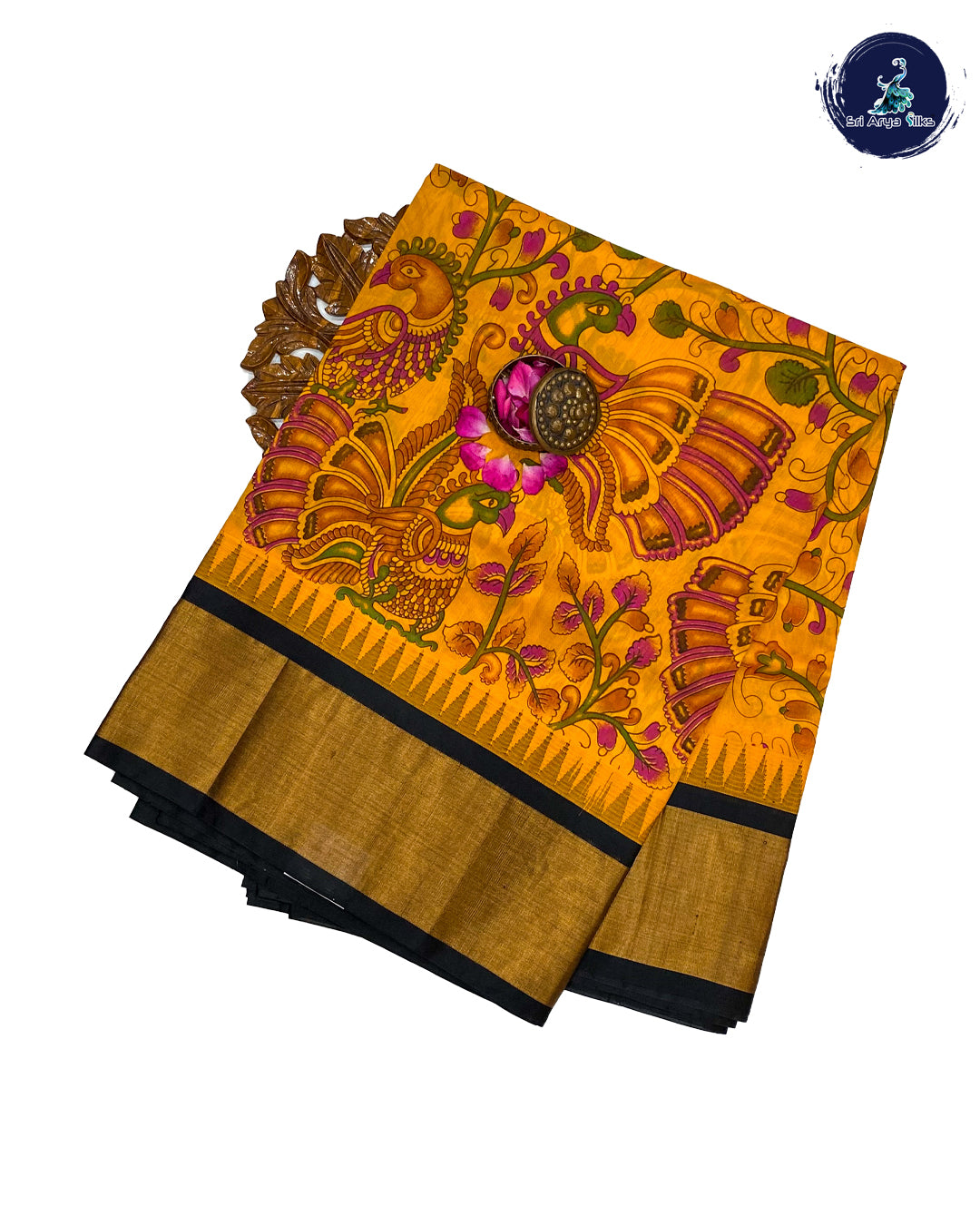 Yellow and Black Handloom silk cotton saree