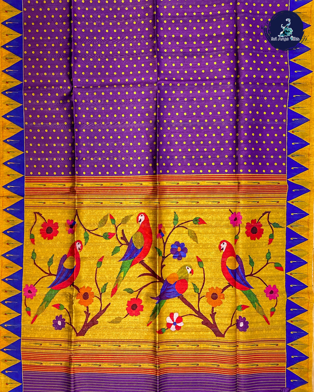 Purple and Yellow Semi Jute Saree