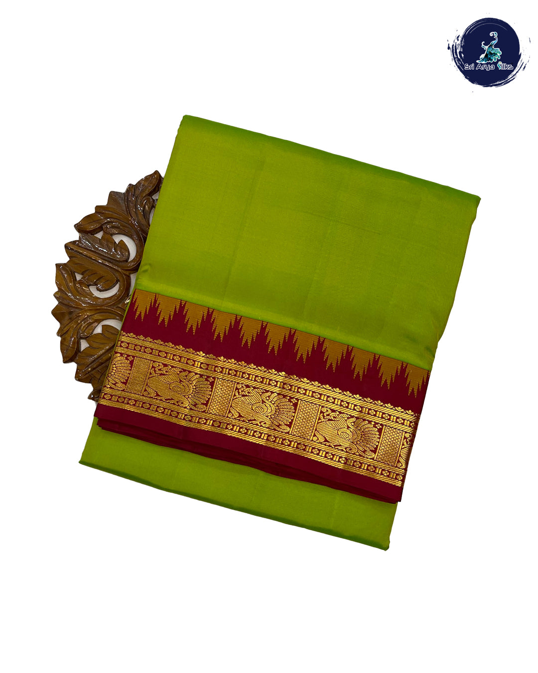 Florescent Green and Maroon 10 yard Madisar Pure Silk Saree