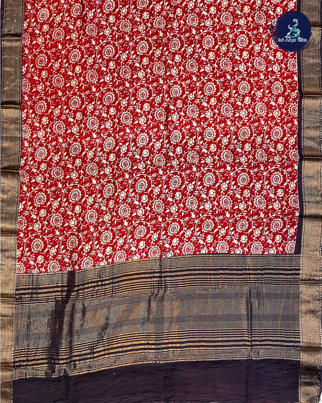 Chilly Red and Brown Semi Chanderi Saree