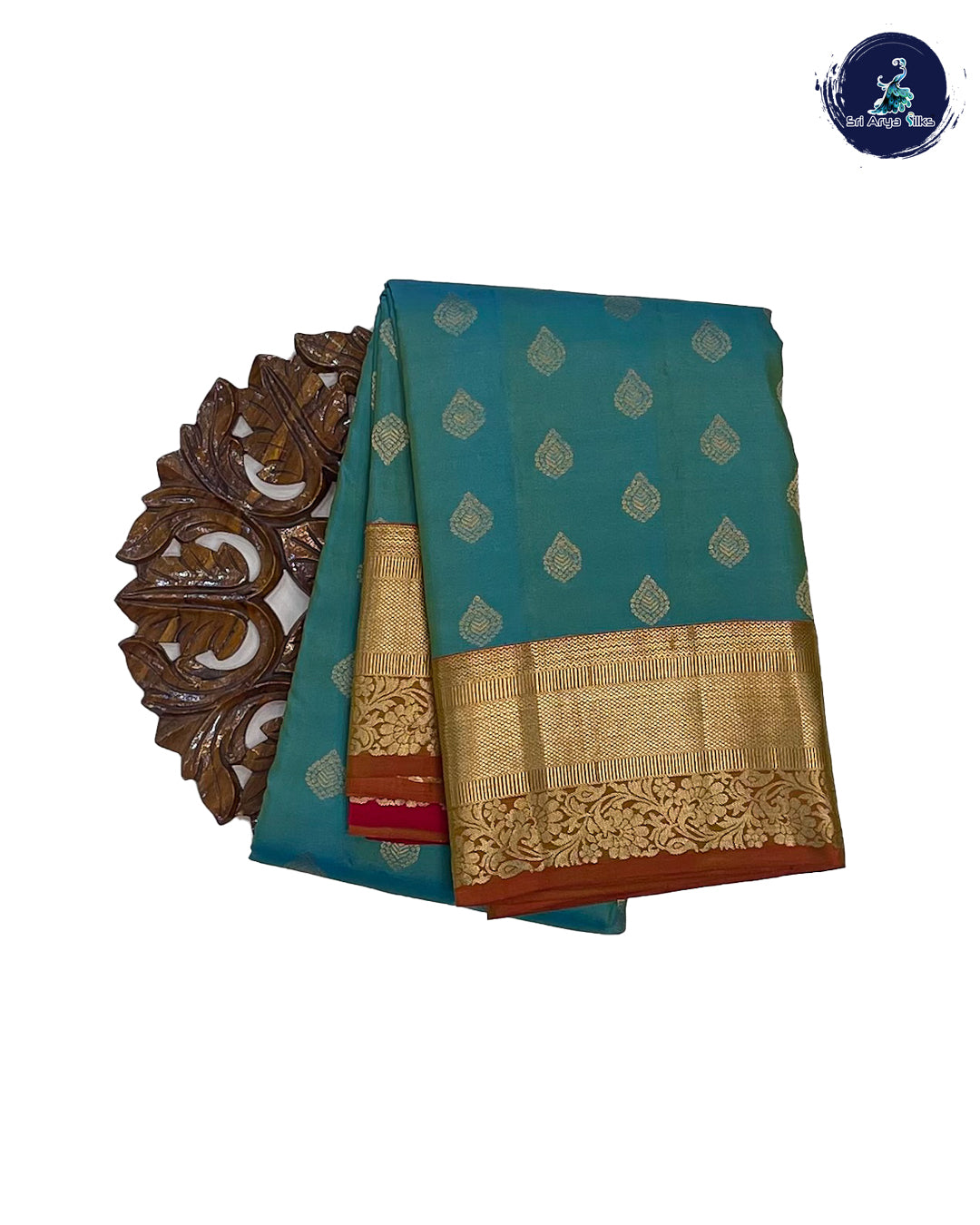 Turquoise Traditional Silk Saree With Red Blouse & Buttas Pattern