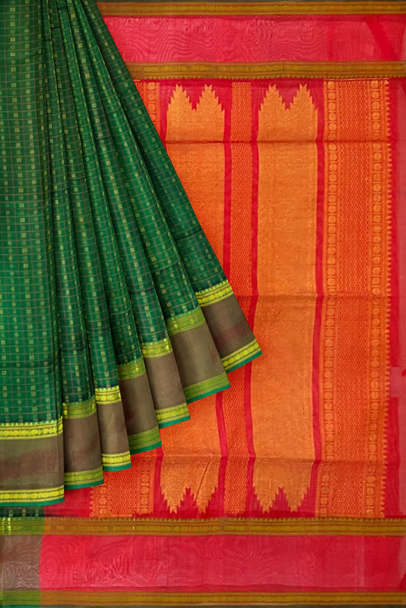 Green Silk Cotton Saree With Meenakari Work Pattern