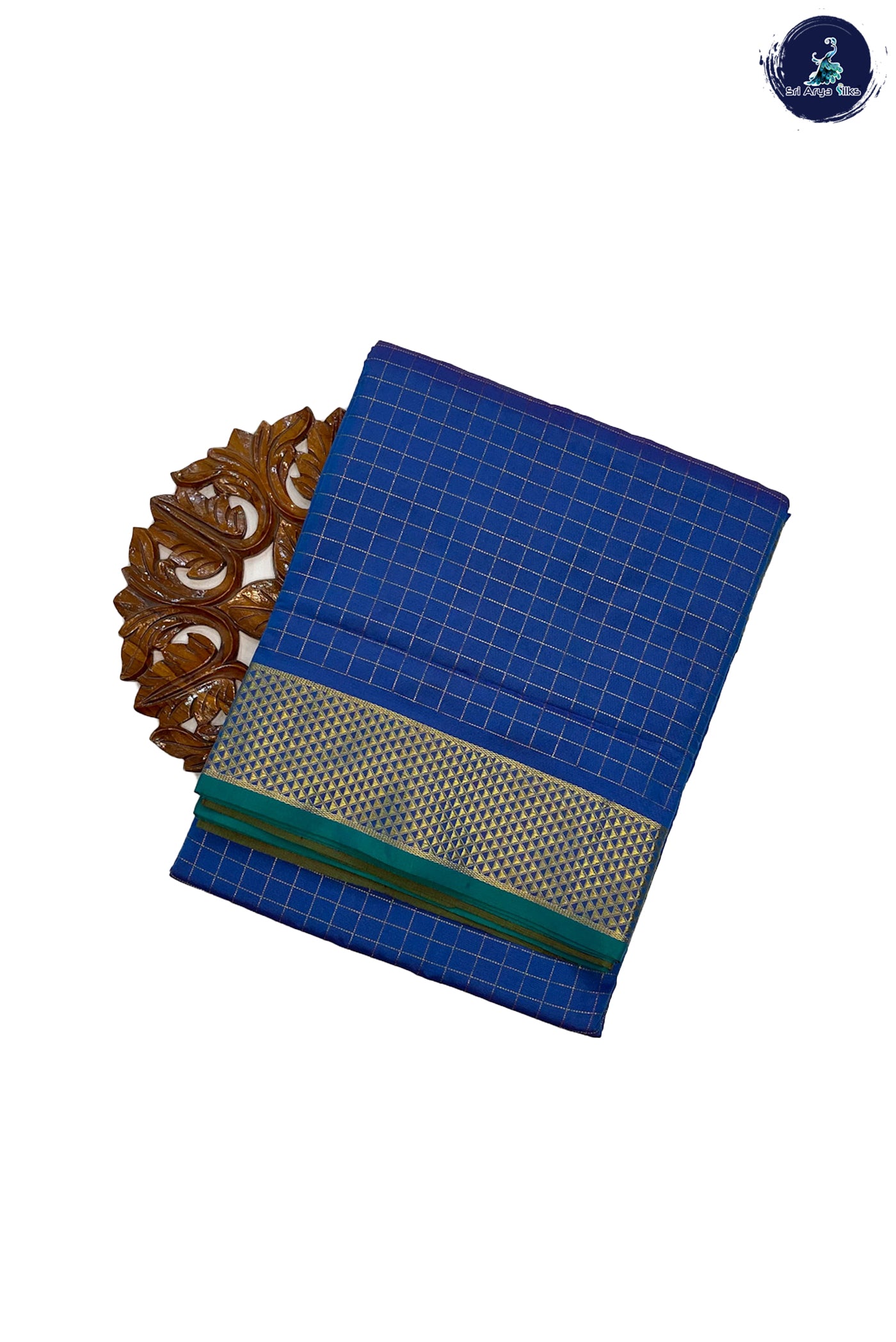 Greyish Blue Madisar Semi Silk Saree With Zari Checked Pattern