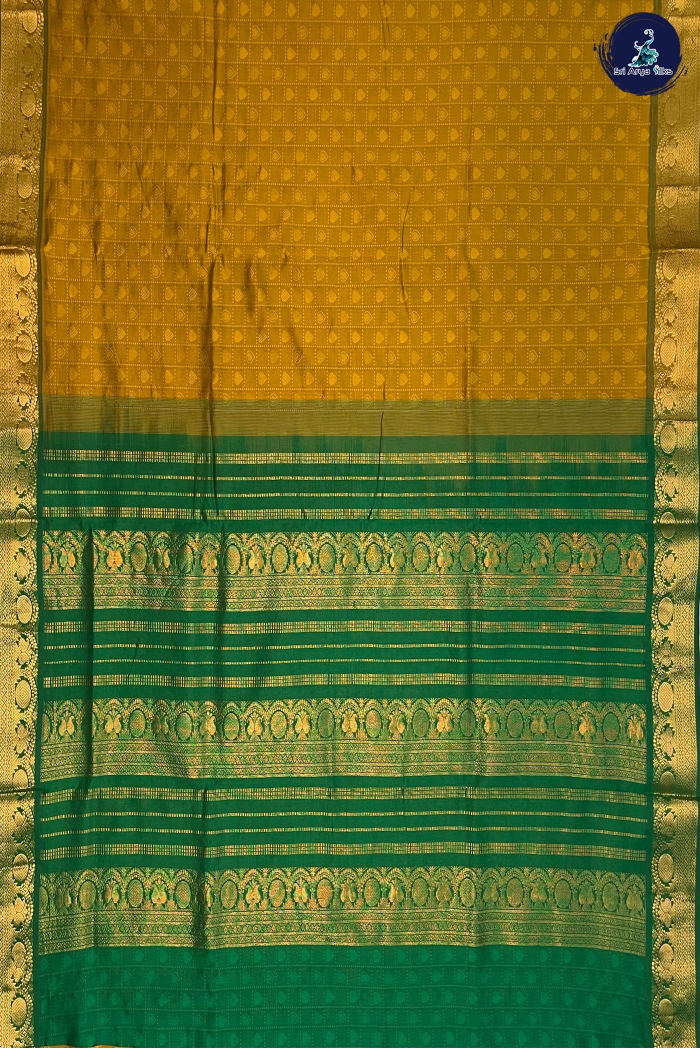 Mustard Madisar Semi Silk Cotton Saree With Embossed Pattern