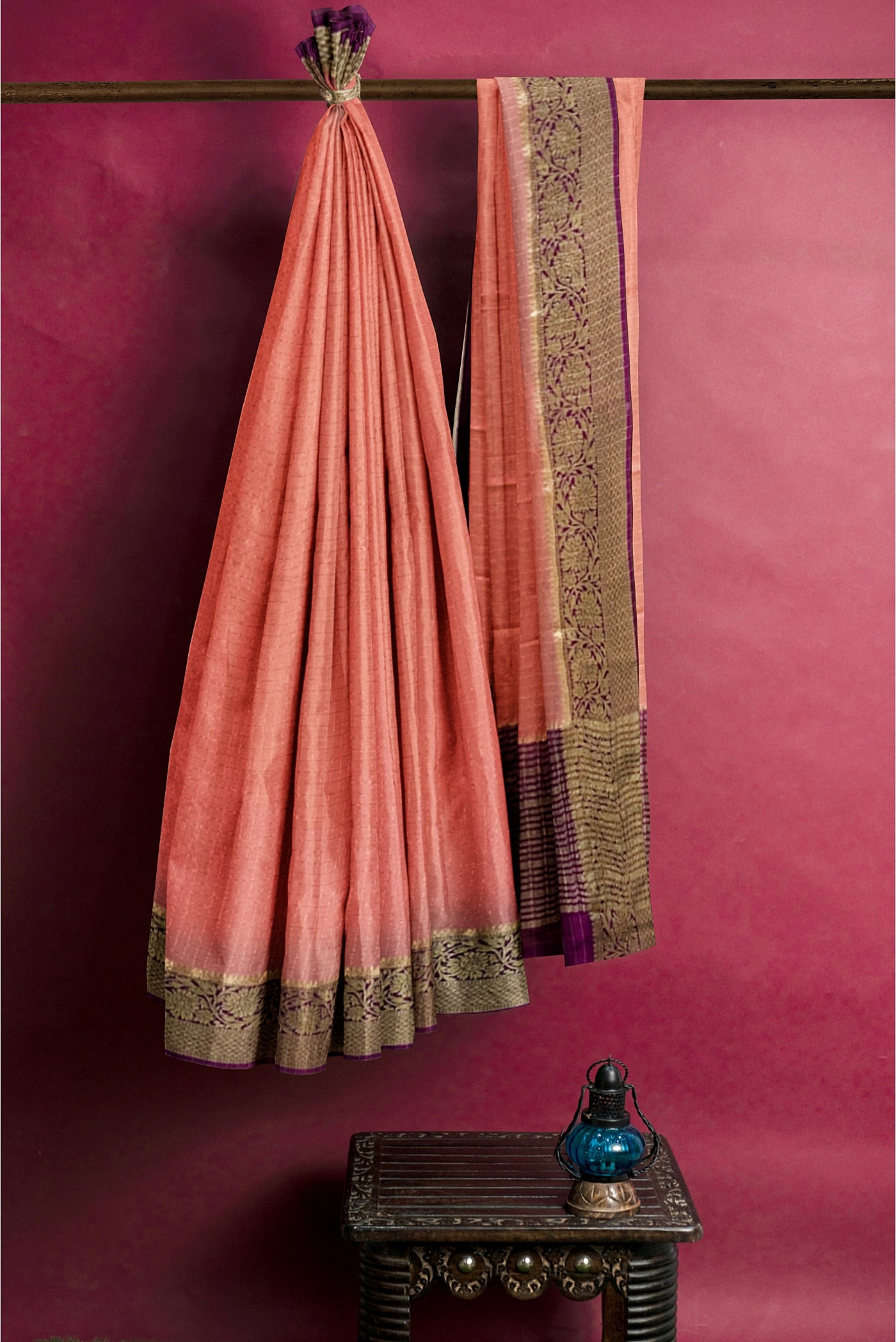 Baby Pink Georgette Banarasi Saree With Zari Checked Pattern