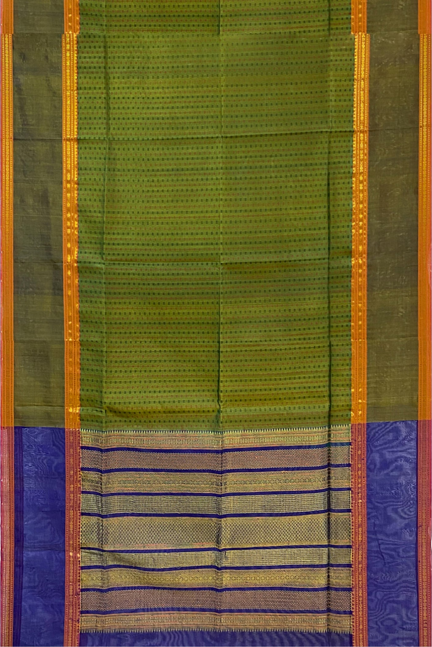 Olive Green Silk Cotton Saree With Meenakari Work Pattern