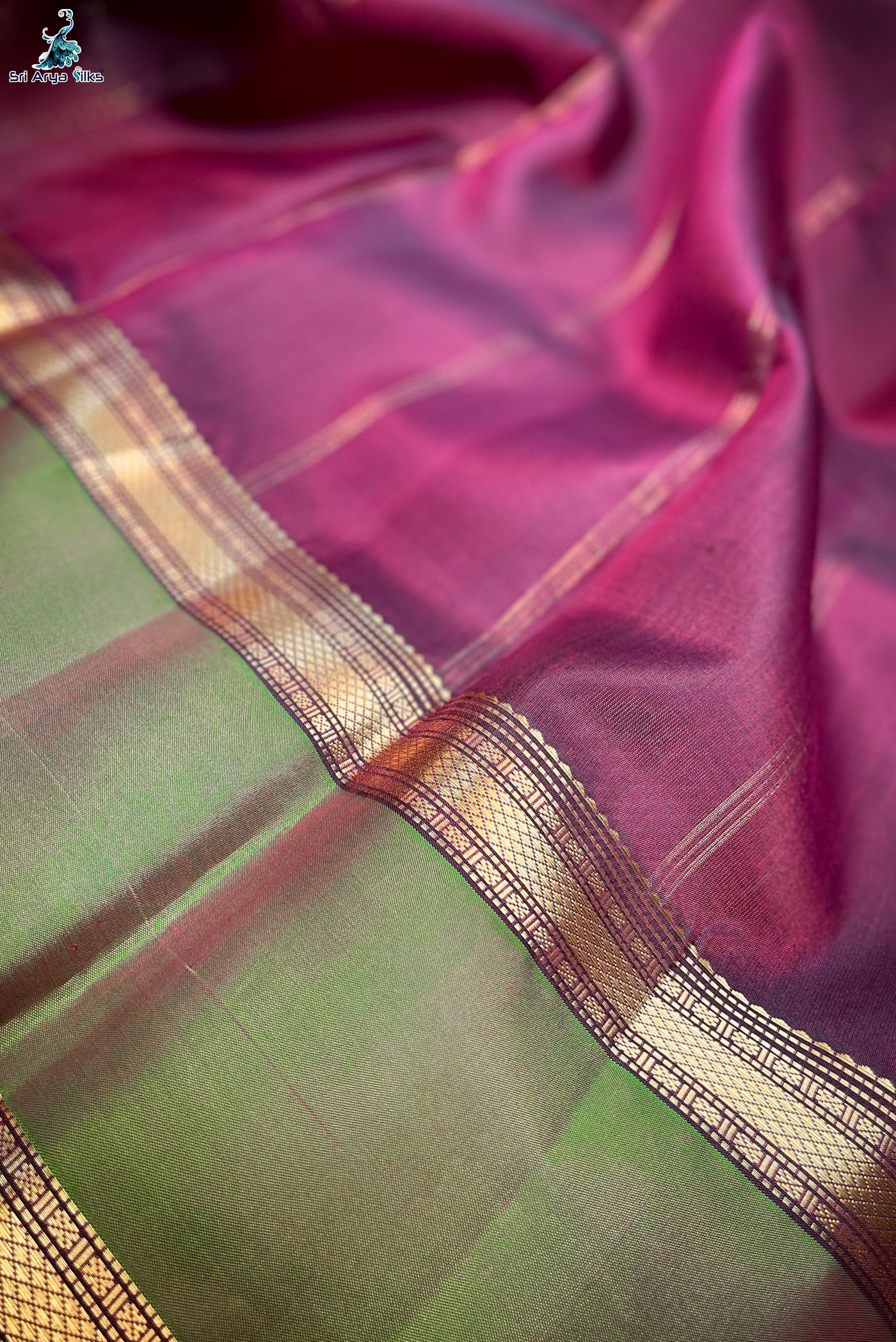 Dual Tone Purple Traditional Silk Saree With Wine Blouse & Buttas Pattern