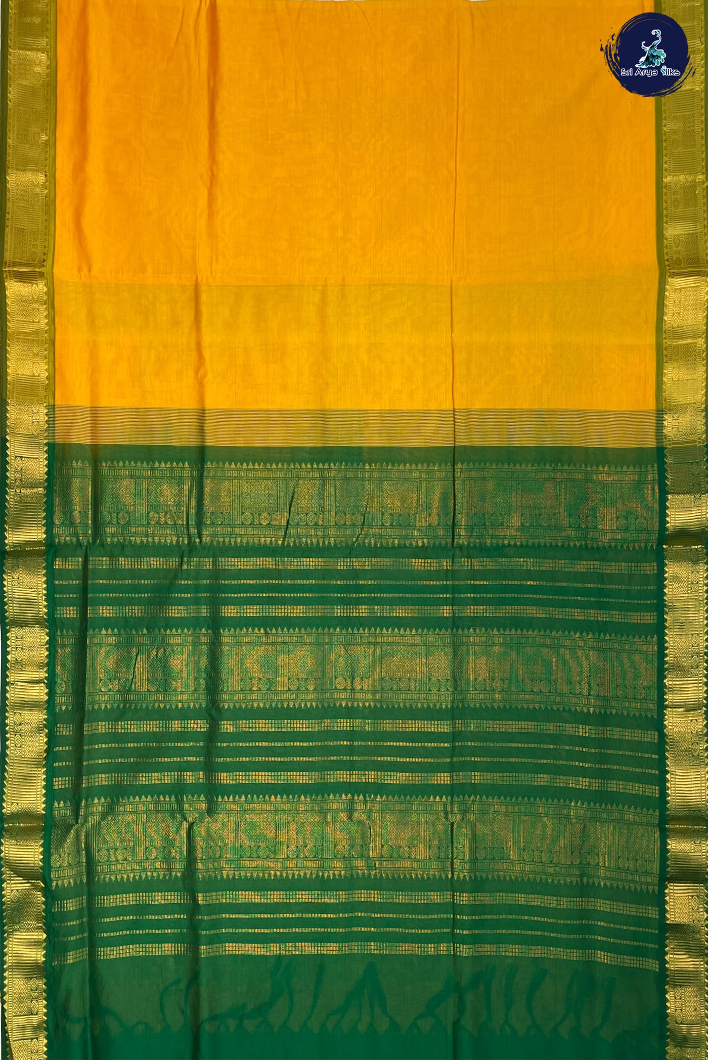 Mango Yellow Madisar Semi Silk Cotton Saree With Plain Pattern