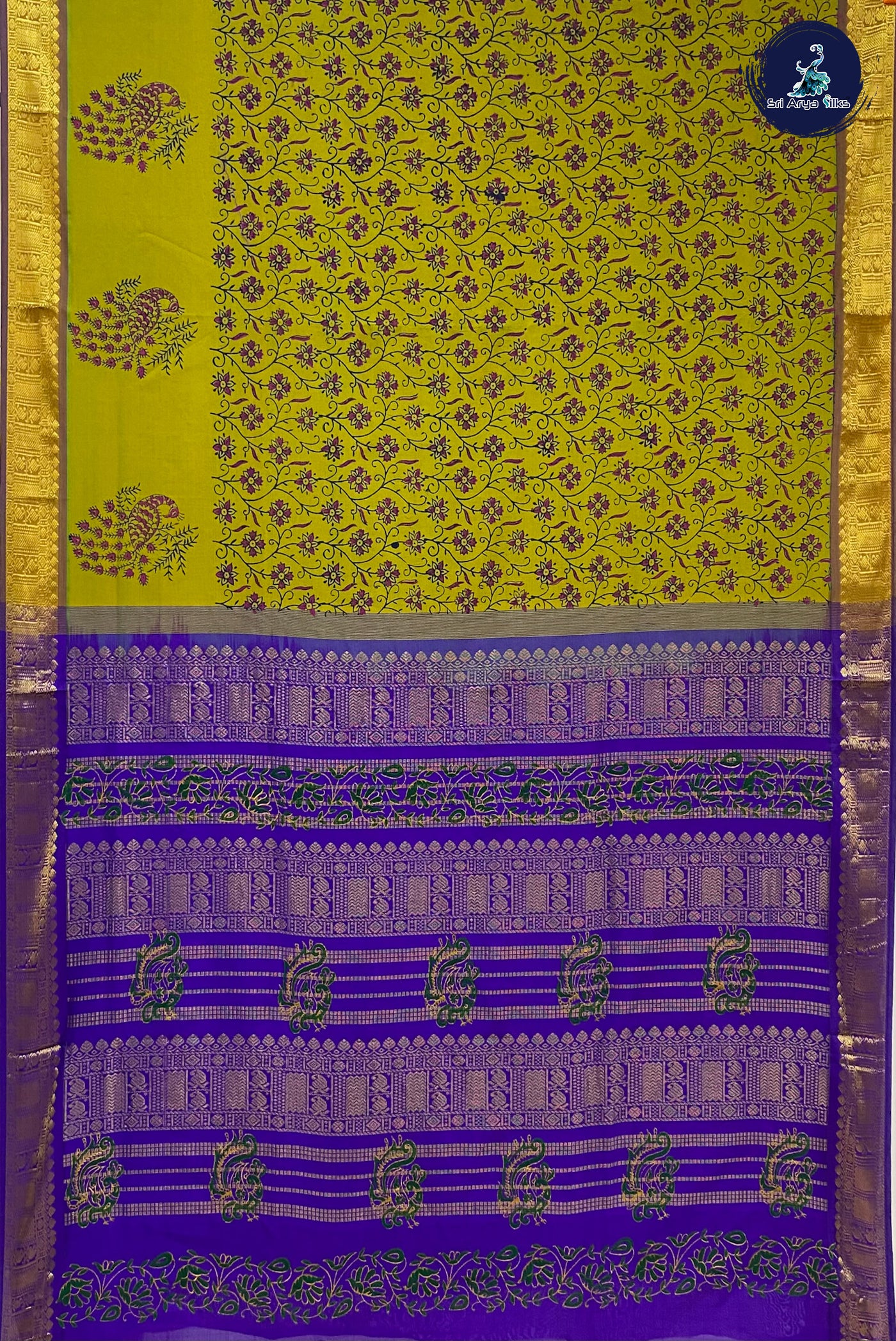 Mehendi Green Semi Silk Cotton Saree With Floral Print Pattern