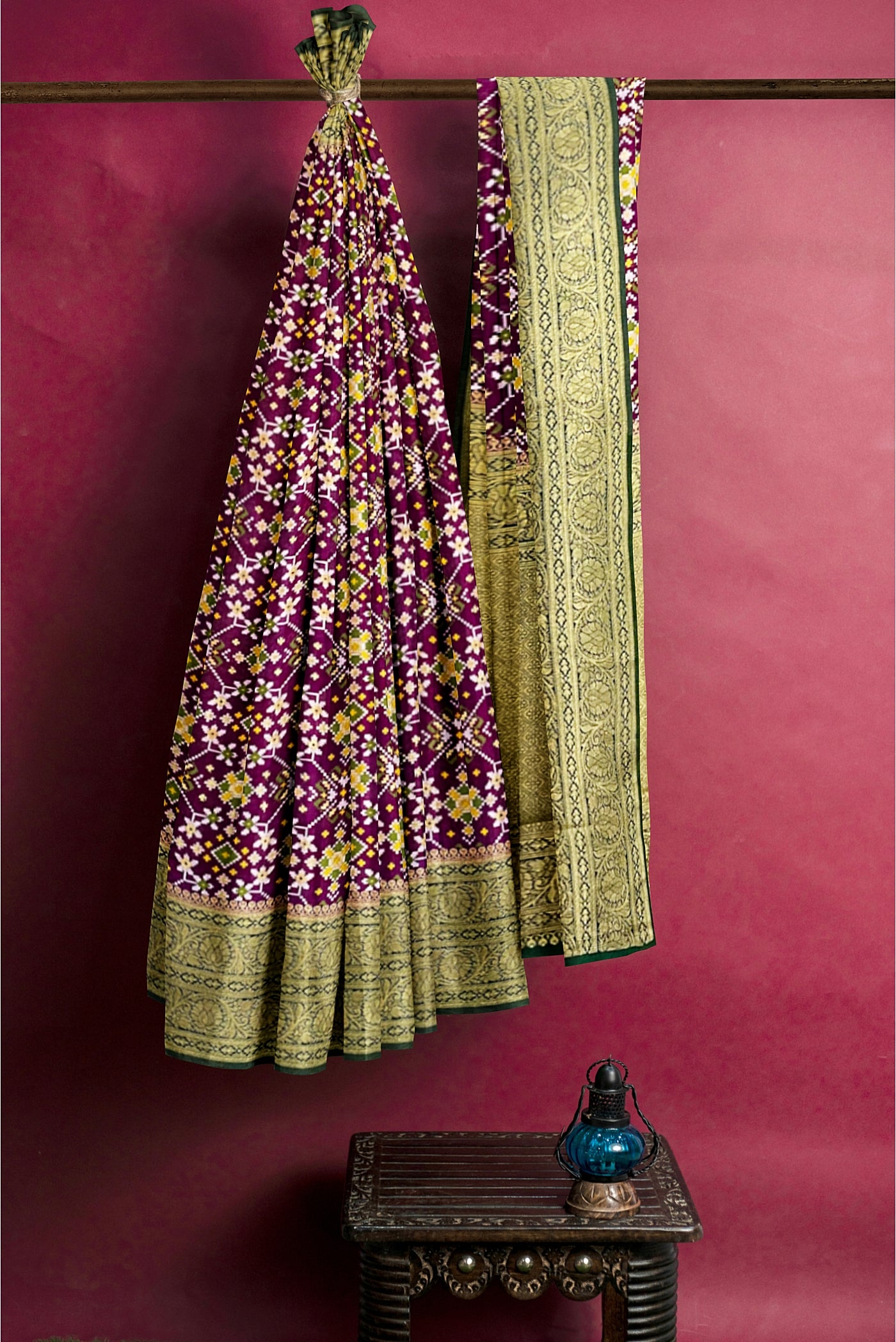 Purple Semi Banarasi Saree With Zari Buttas Pattern