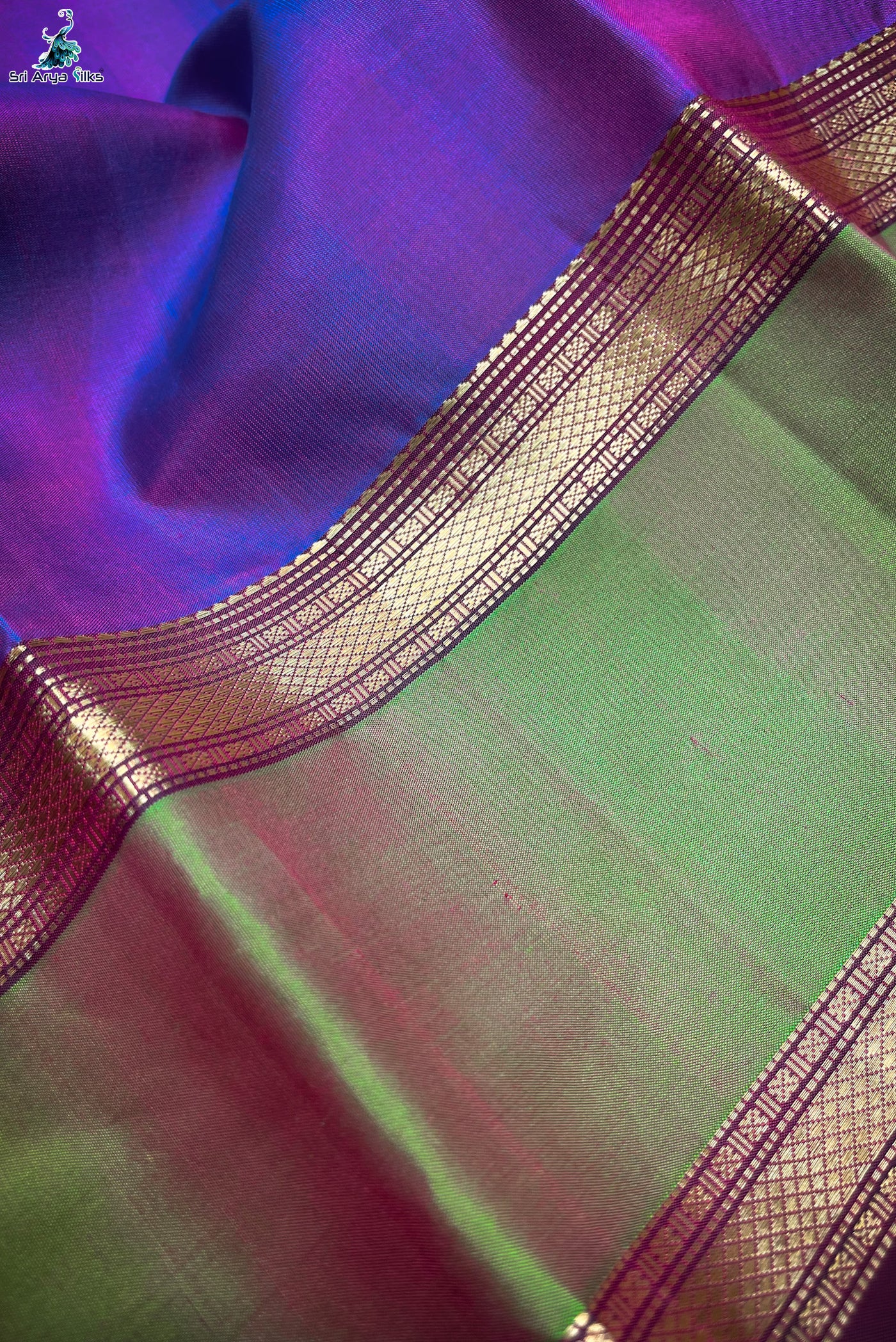 Dual Tone Purple Traditional Silk Saree With Wine Blouse & Buttas Pattern