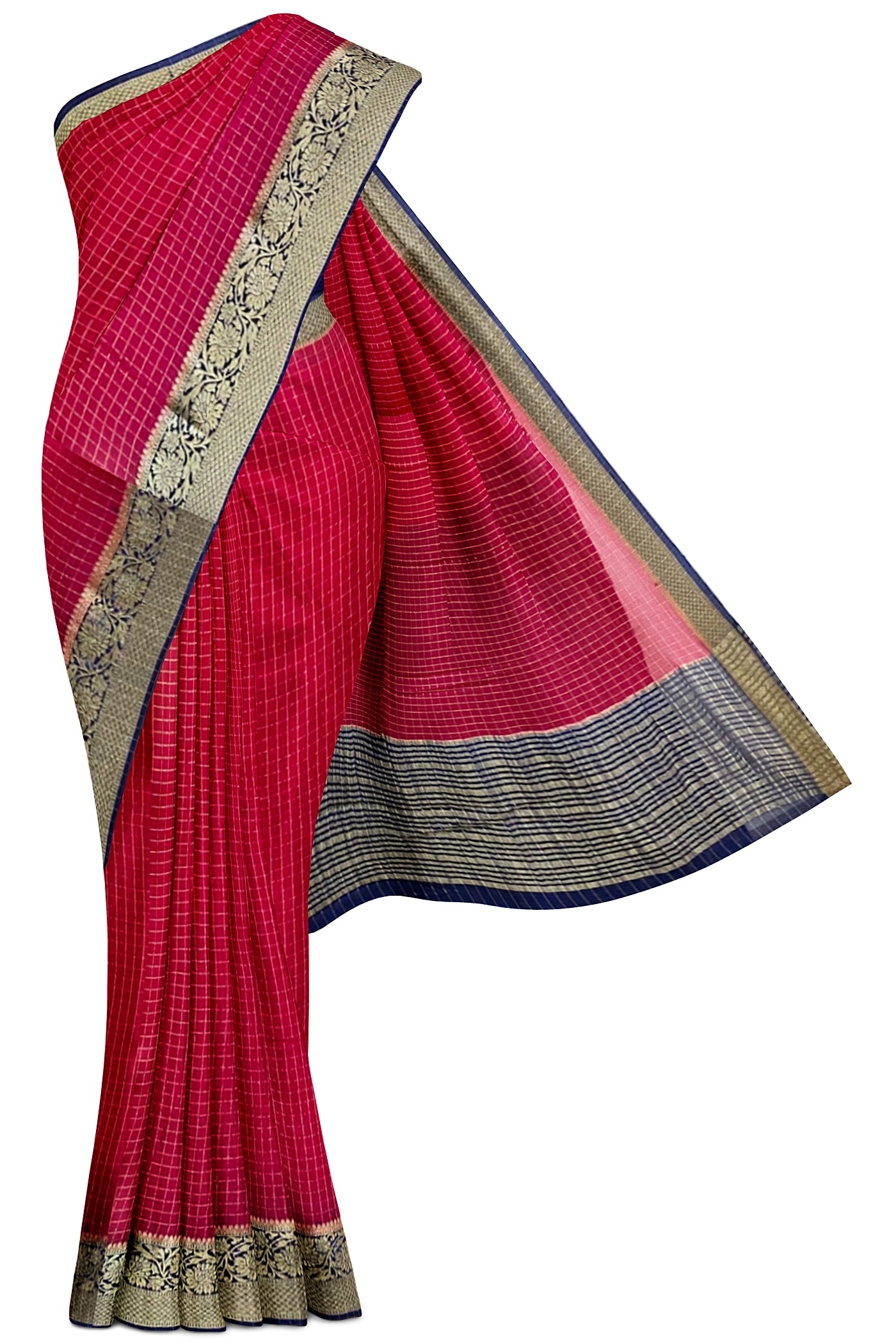Pink Georgette Banarasi Saree With Zari Checked Pattern