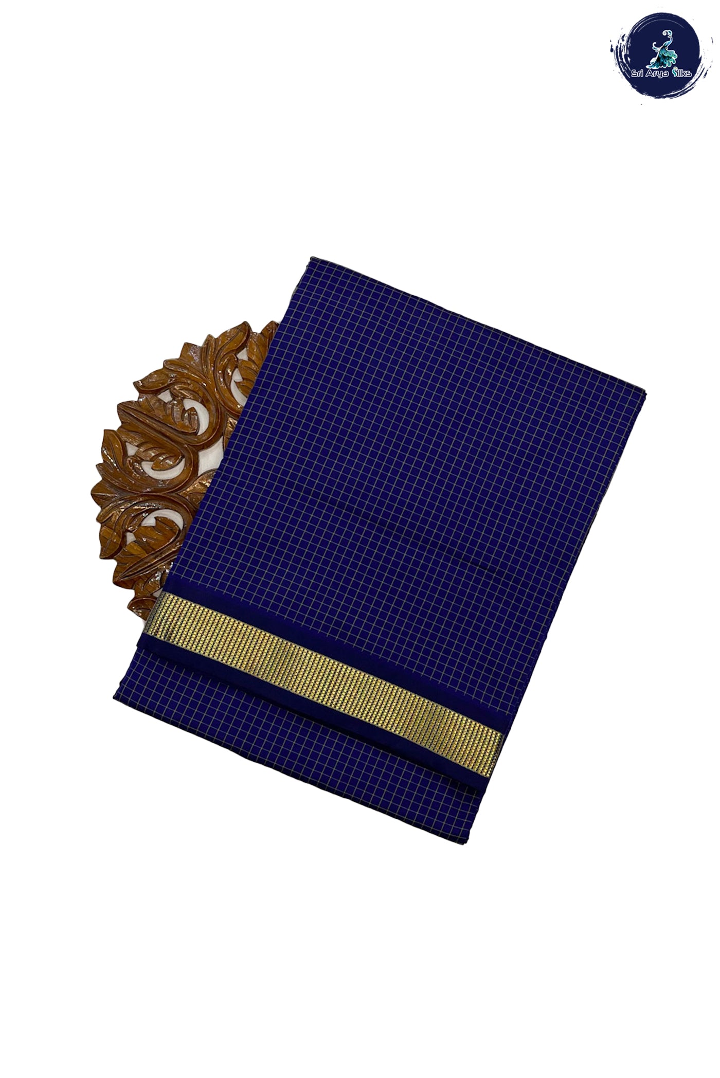Navy Blue Madisar Semi Silk Saree With Checked Pattern