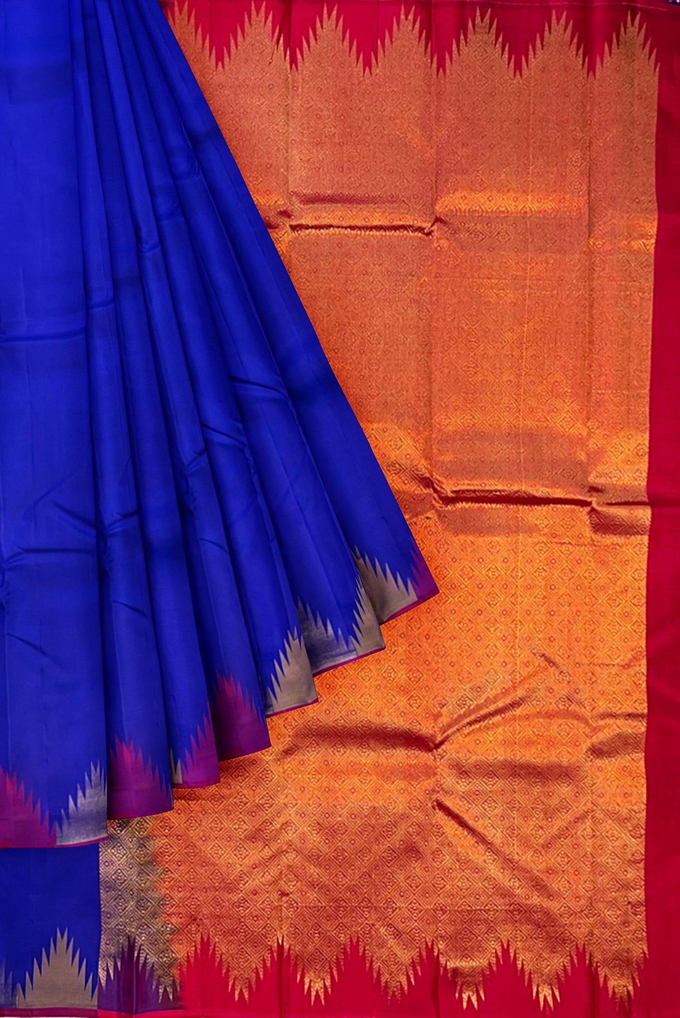 MS Blue Light Weight Silk Saree With Plain Pattern