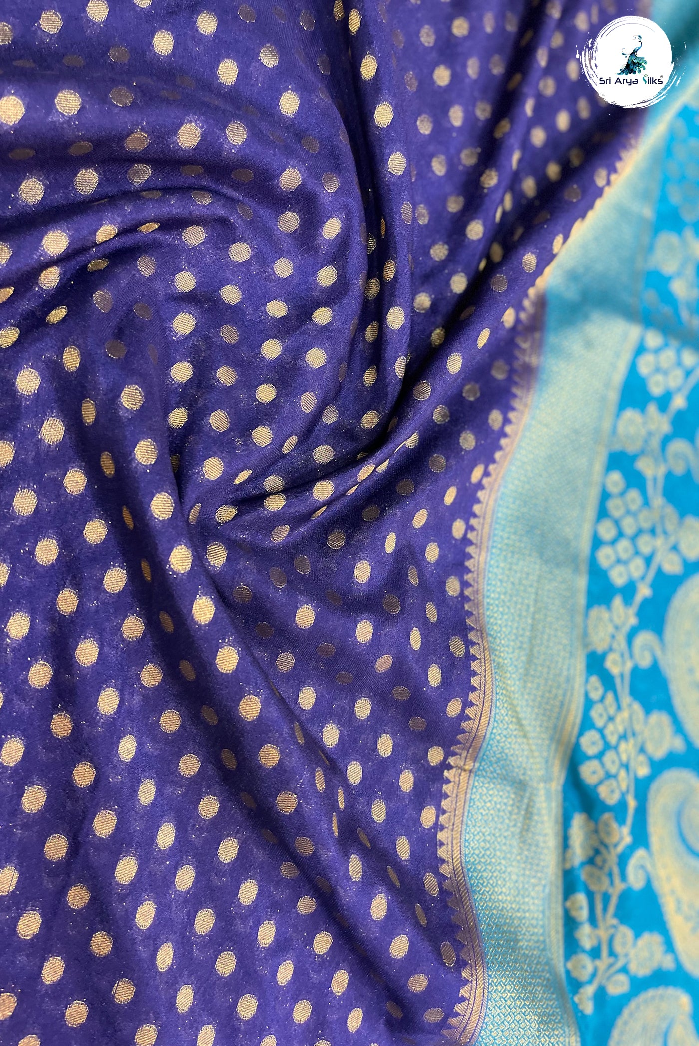 Navy Blue Semi Banarasi Saree With Zari Buttas Pattern