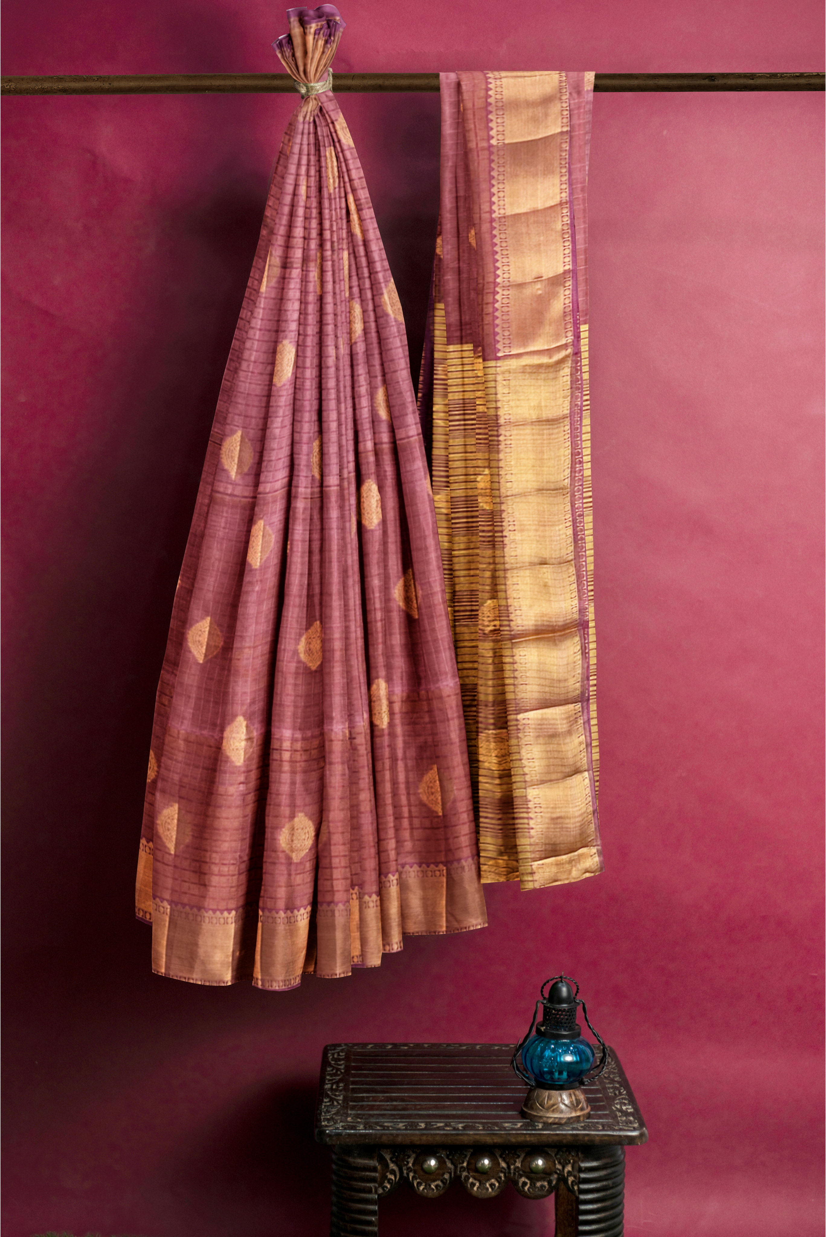 Chocolate Shade Tussar Saree With Embossed Pattern