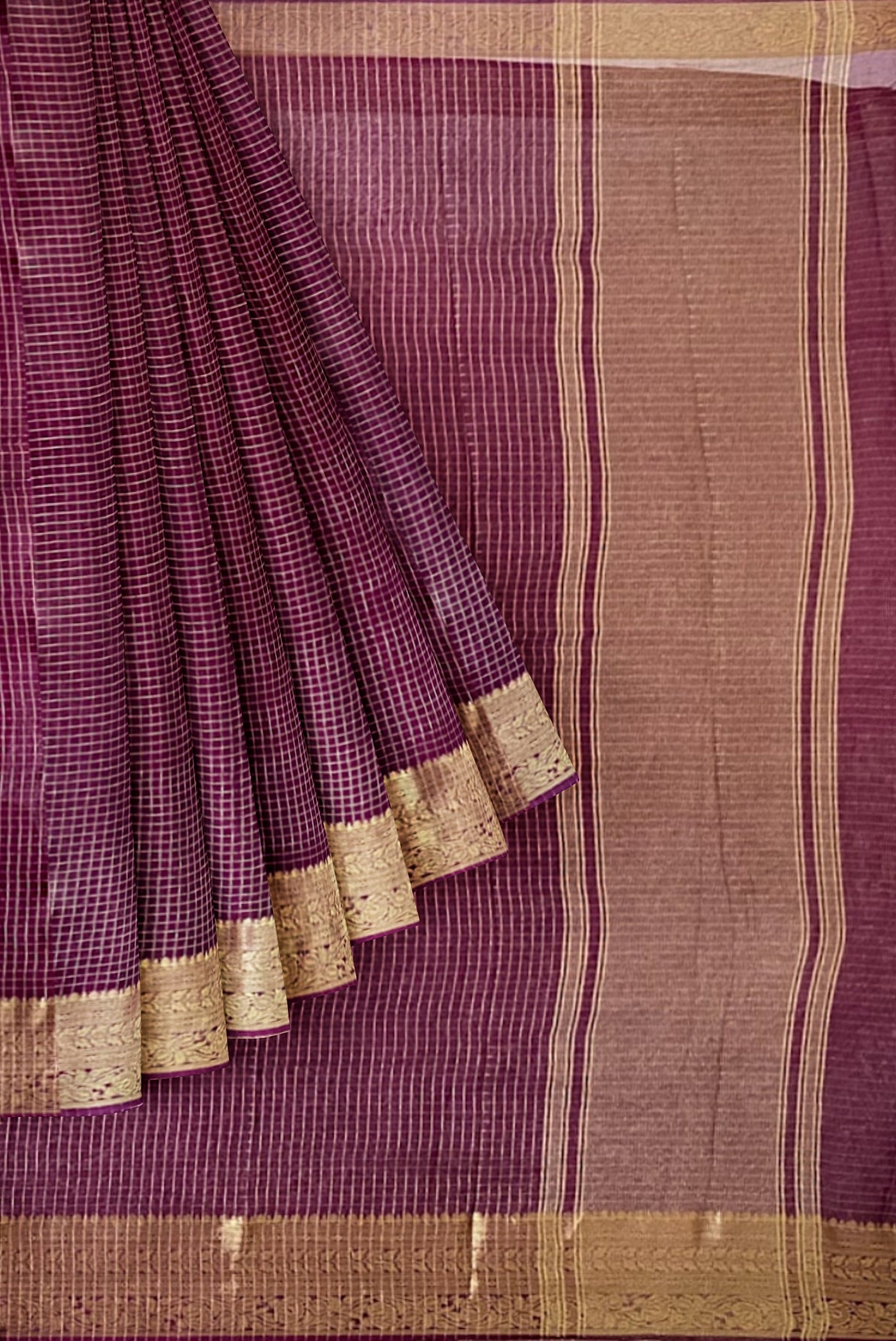 Maroon Georgette Banarasi Saree With Zari Checked Pattern