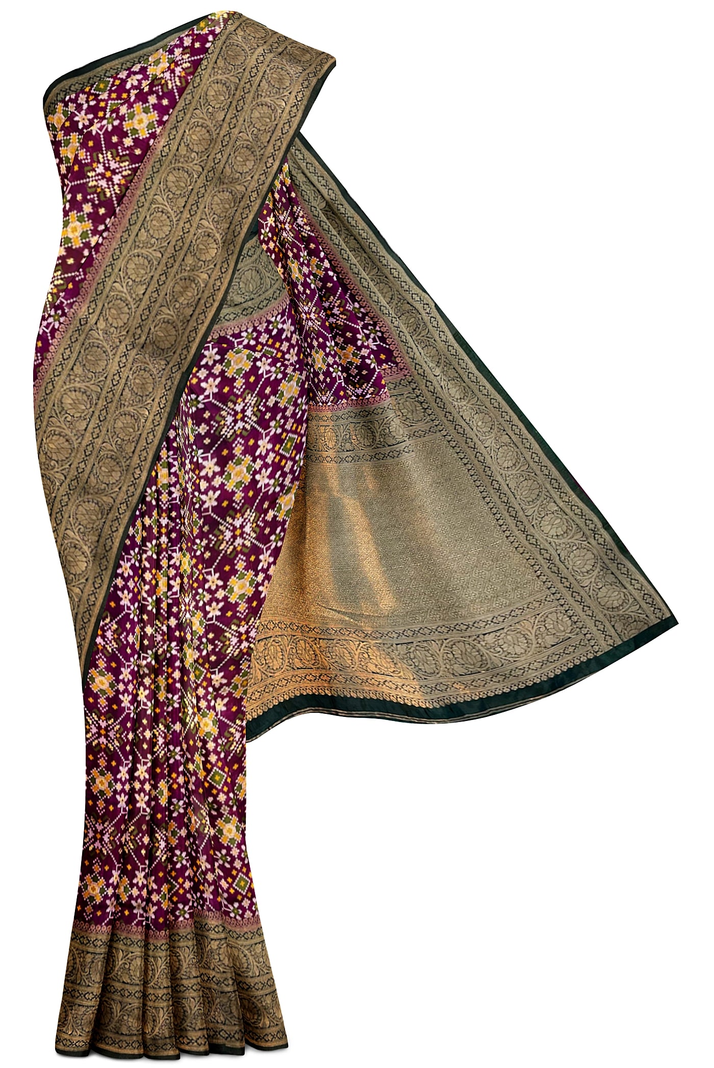 Purple Semi Banarasi Saree With Zari Buttas Pattern
