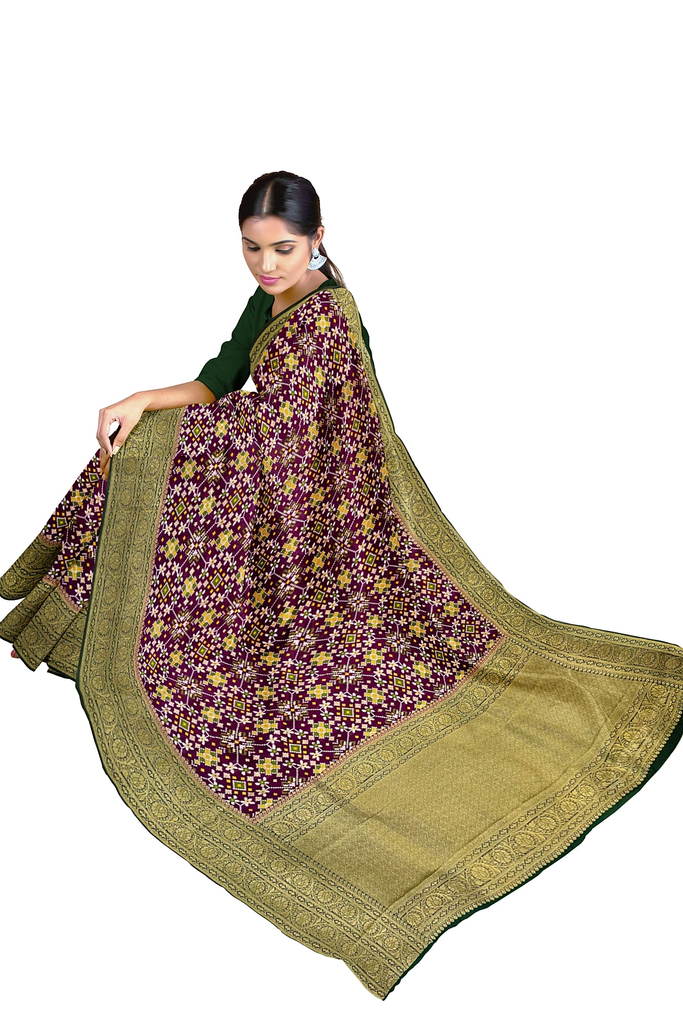 Purple Semi Banarasi Saree With Zari Buttas Pattern