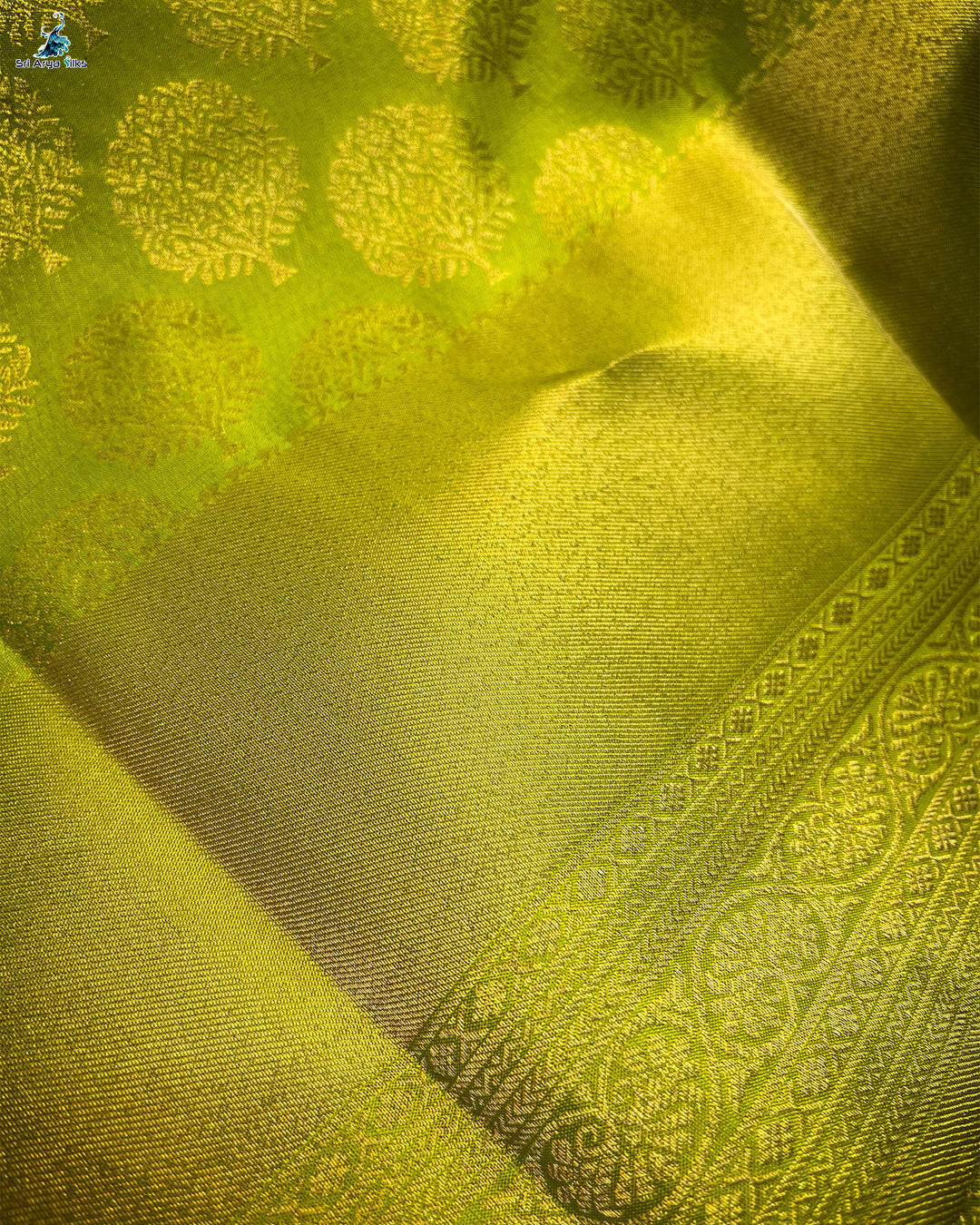 Lime Green Kanchivaram Brocade Silk Saree