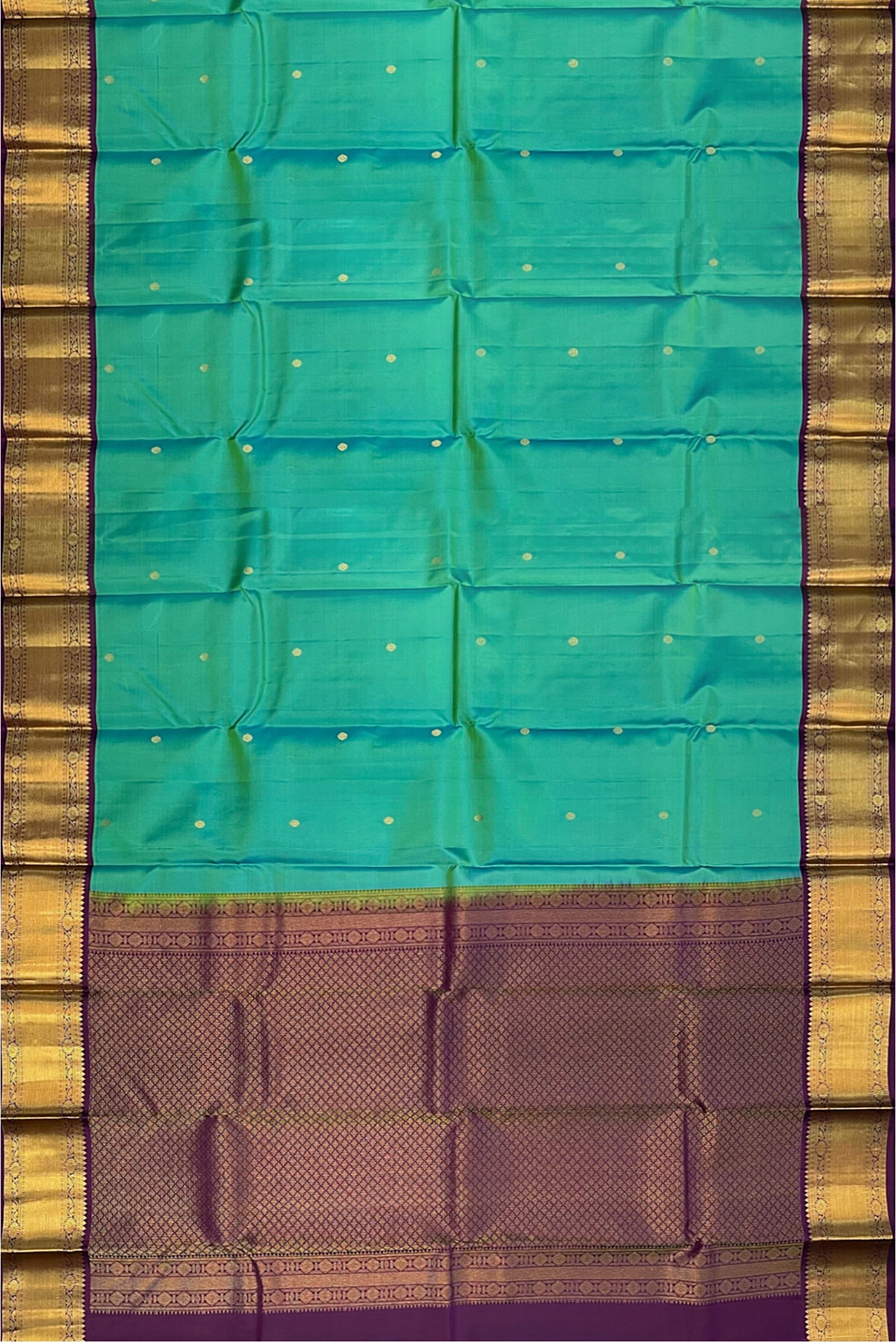 Turquoise Korvai Contrast Silk Saree With Buttas Pattern