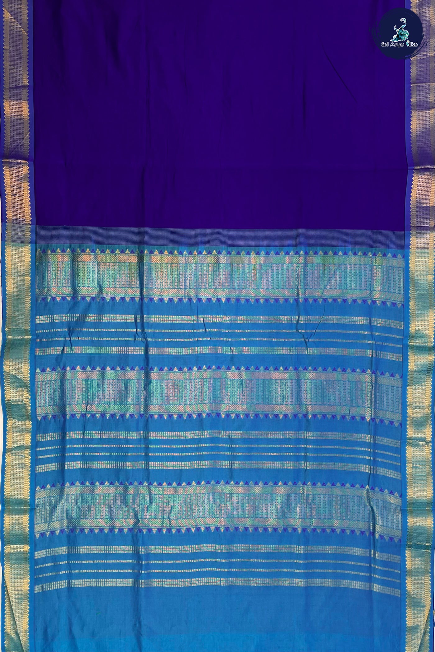 Royal Blue Madisar Semi Silk Cotton Saree With Plain Pattern