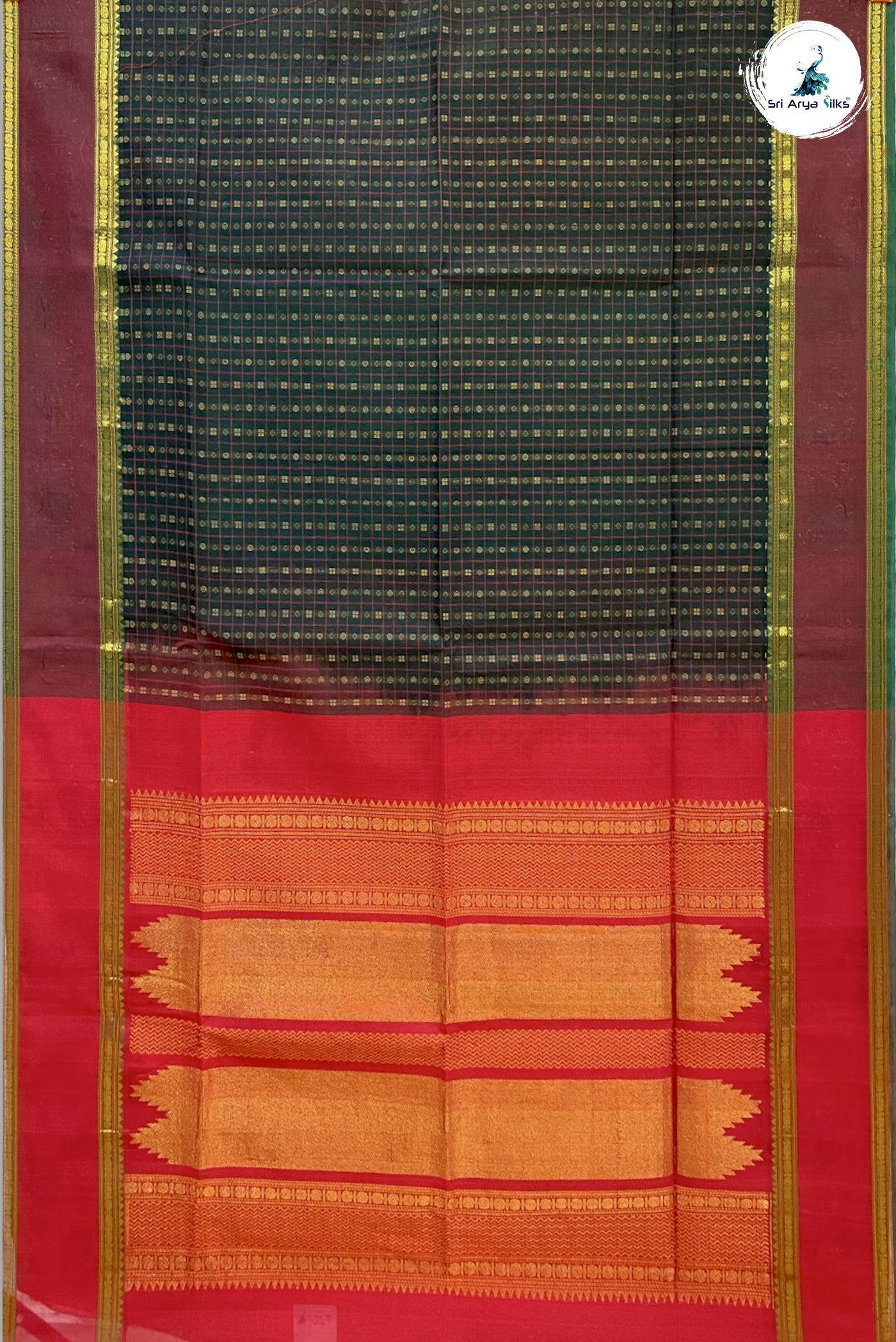 Bottle Green Silk Cotton Saree With Meenakari Work Pattern