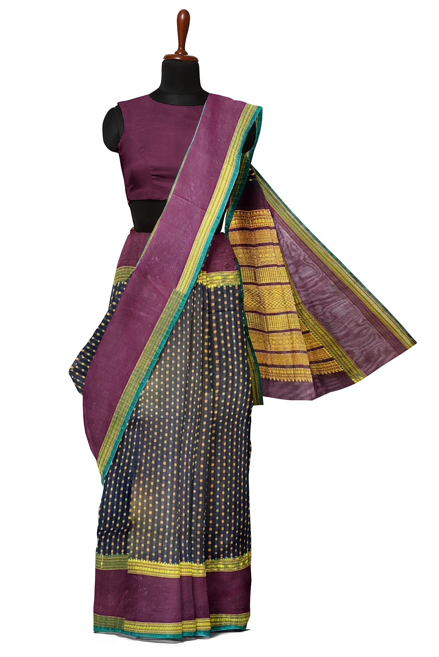 Black Silk Cotton Saree With Meenakari Work Pattern